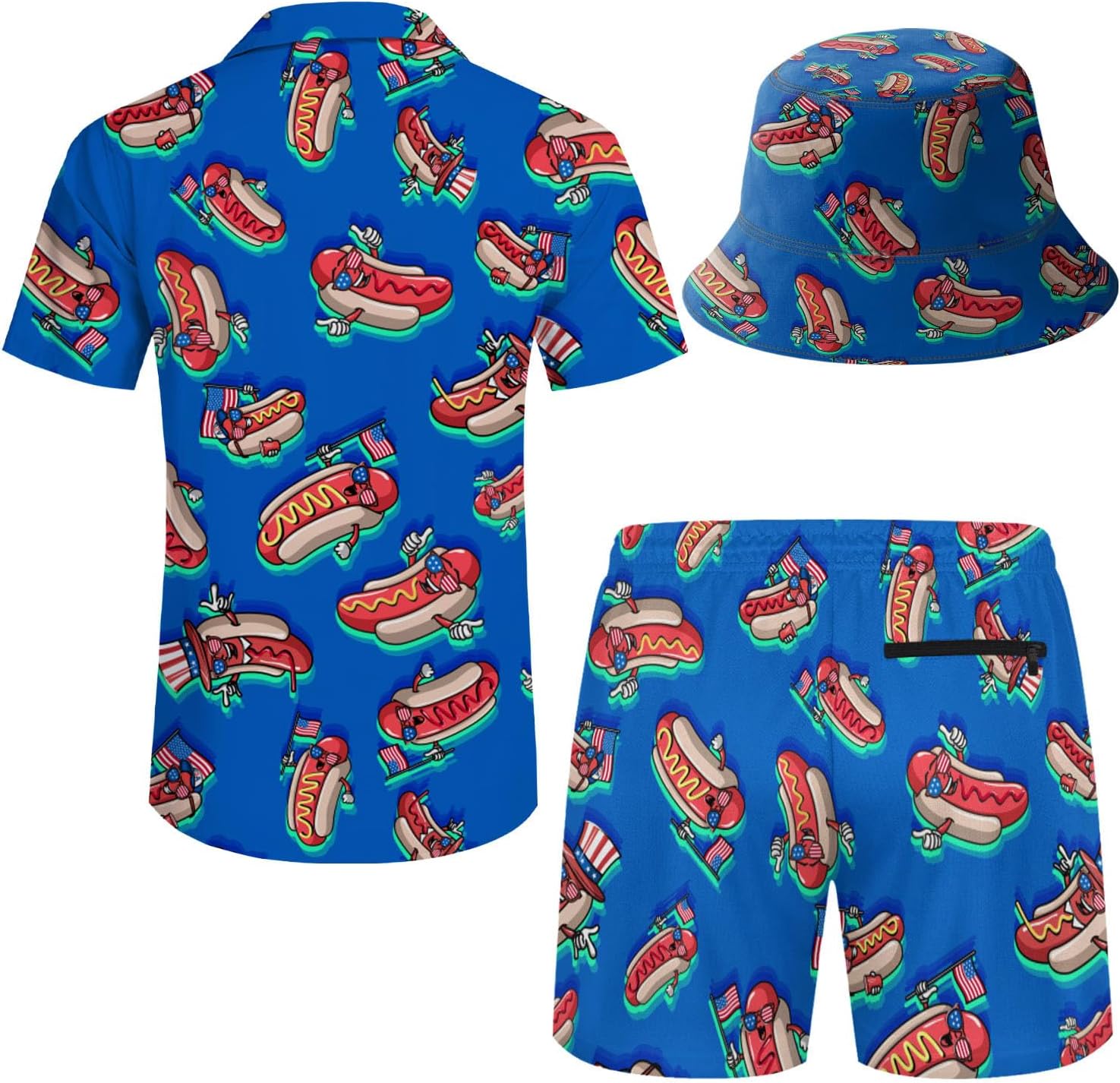 Hawaiian MenS 2 Piece Outfits Rave Duck Shirts Shorts Outfits Tropical Set with Hat