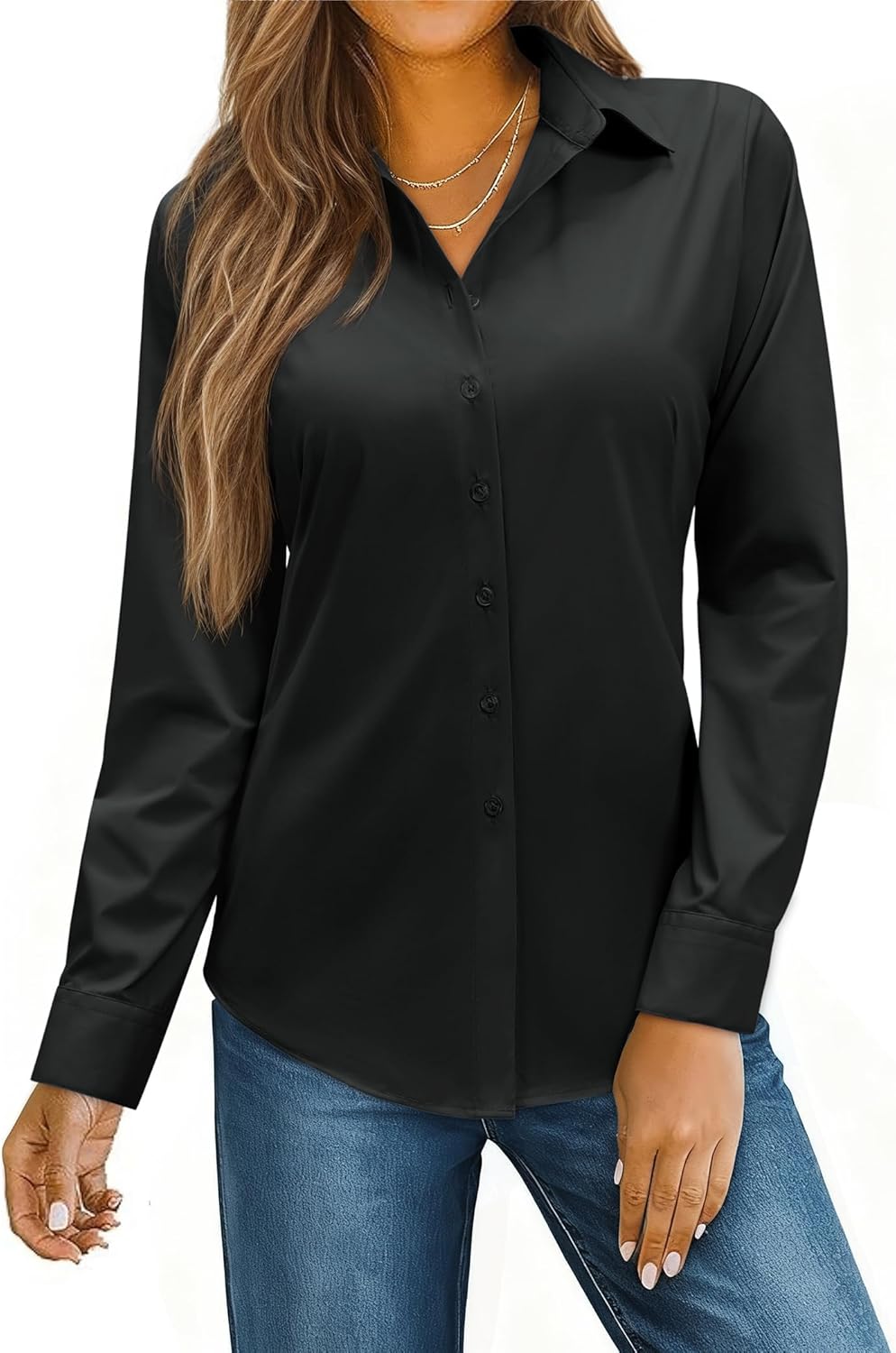 siliteelon Womens Button Down Shirt: Dress Shirt Collared Long Sleeve Shirt Tailored Waist Casual Work Blouse - Image 8
