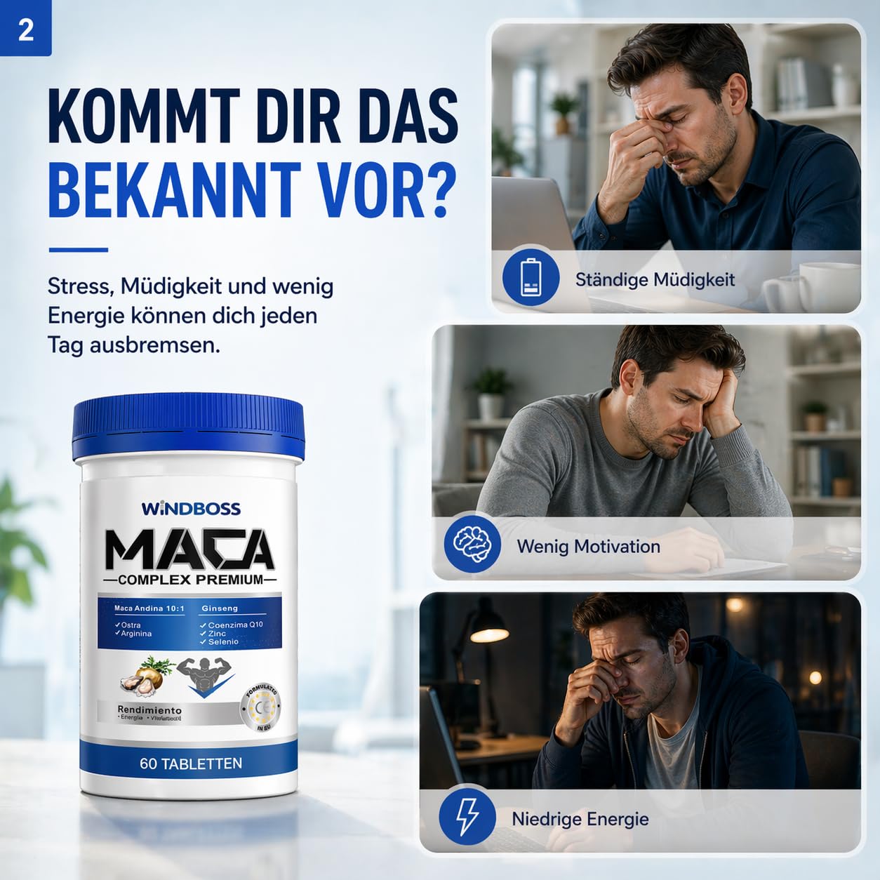 Maca Complex mit L-Arginin, Ginseng, Austernextrakt und Coenzym Q10 – Nahrungsergänzung für Männer – Unterstützt Energie & Vitalität – 60 Tabletten