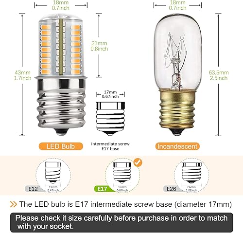Miniatura 2 de DiCUNO Bombilla LED E17 regulable, luz para electrodomésticos debajo del horno de microondas, 4 W (equivalente incandescente de 30 W), blanco cálido