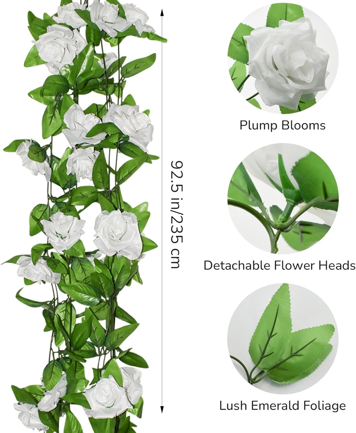 Flower Garland Rose Vines 6Pcs 46Ft Artificial Hanging Flower Vines Floral Garland for Wedding Party Wall Garden Table Home Decor