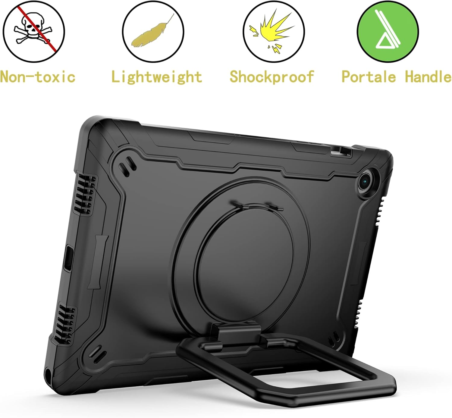 Dteck for Samsung Galaxy Tab A8 (SM-X200/X205) Tablet Case 10.5" 2022 Release, Shockproof Sturdy Rugged Case for Kids with Rotate Handle and Kickstand, Protective Cute Cover with Shoulder Strap, Black