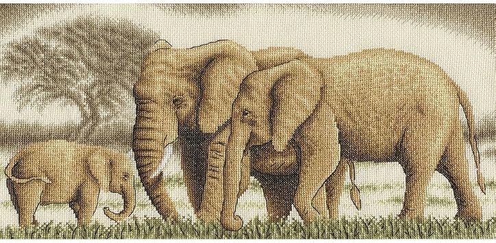 PANNA Elephant Family Cross Stitch Kit, Gold, 41 x 20cm