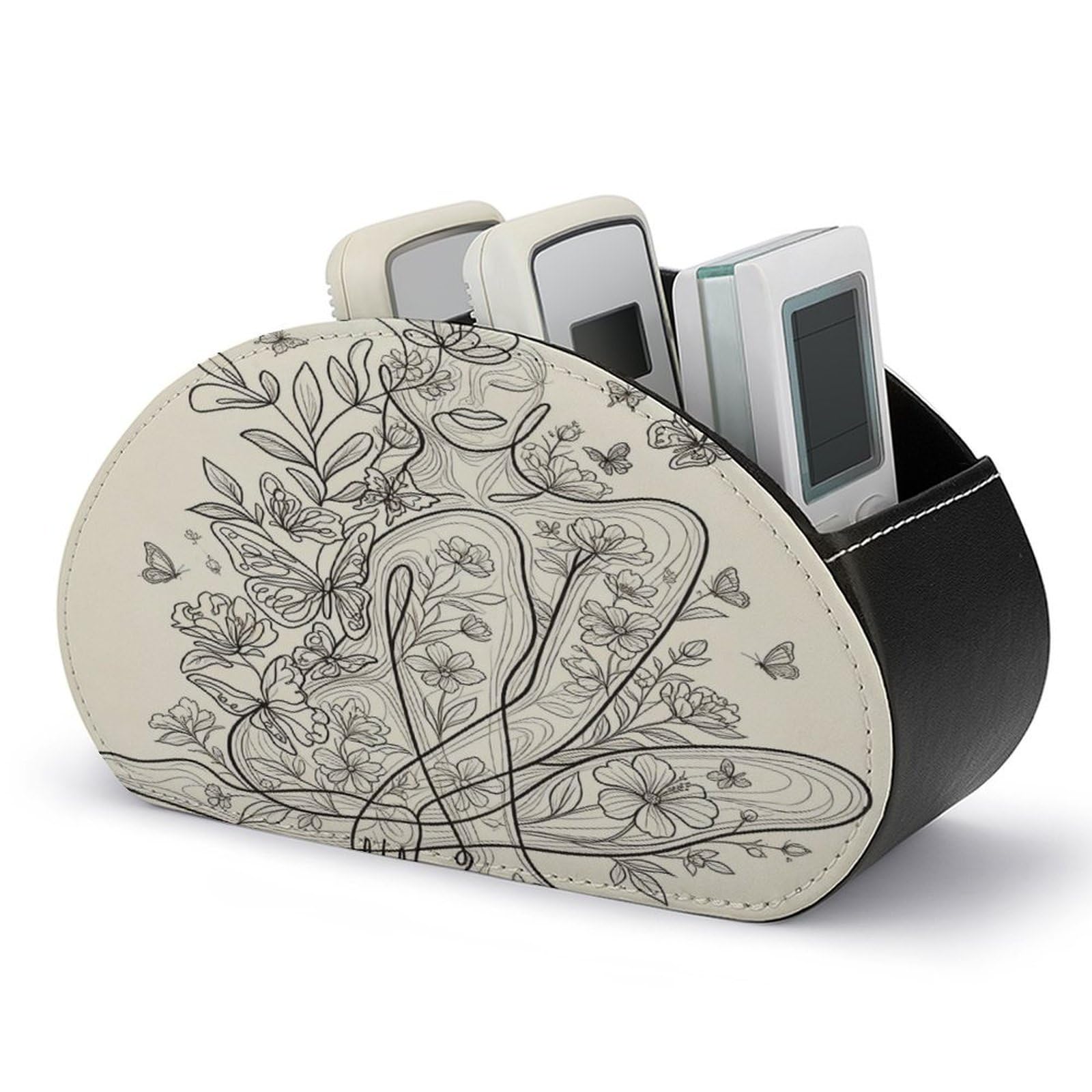 Btcowzrv Style Abstract Woman Butterfly Remote Control Holder With 5 Compartments