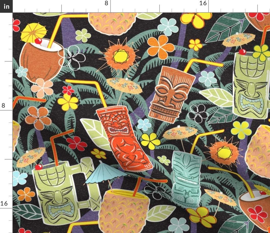 Spoonflower Fabric - Hawaiian Palm Tropical Hawaii Pineapple Cocktail Printed on Petal Signature Cotton Fabric by The Yard - Sewing Quilting Apparel Crafts Decor
