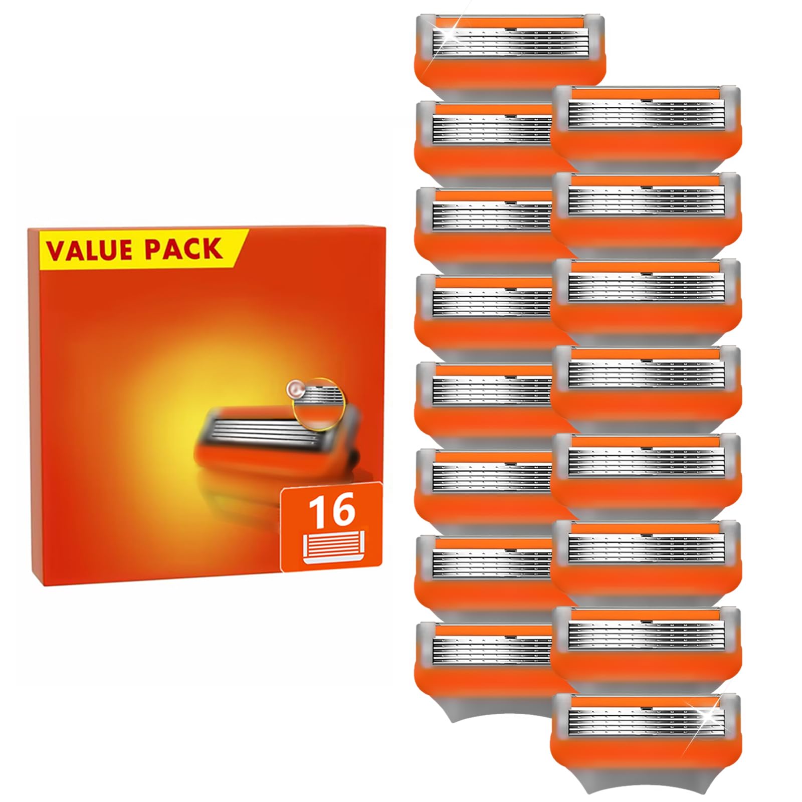 Photo 1 of 16 Pack Razor Blade Shaving Razor Blade Refills for Fusion 5, Shaving Blades for Men- Orange New Versio