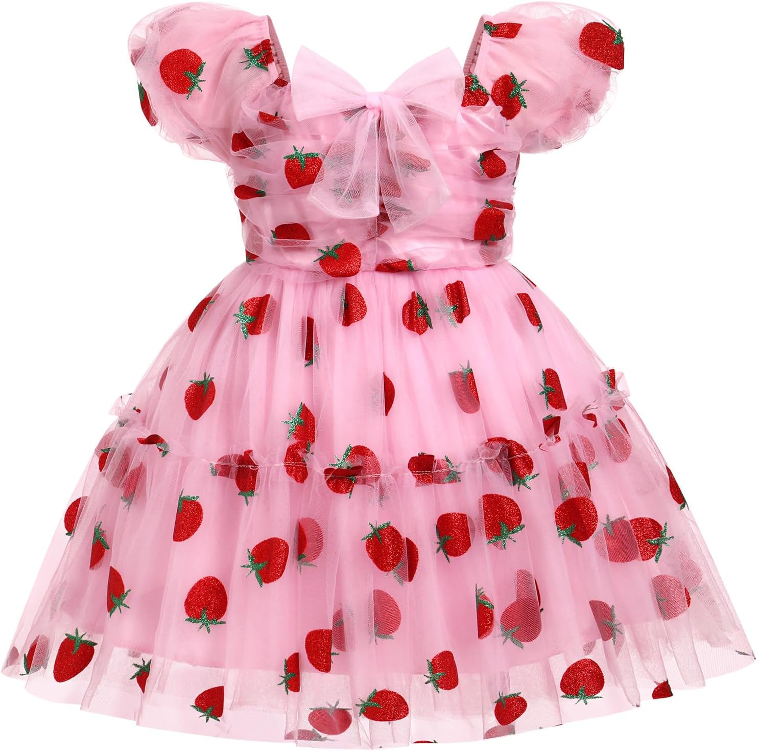 OBEEII Toddler Girls Strawberry/Star Princess Tulle Dress Birthday Baptism Gown Flower Girl Dress Wedding Pageant Dress