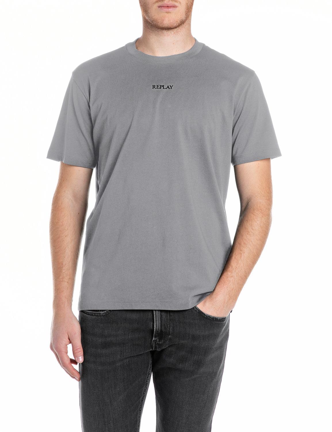 Replay Men's M3098 T-Shirt, 093 Lead Grey, S