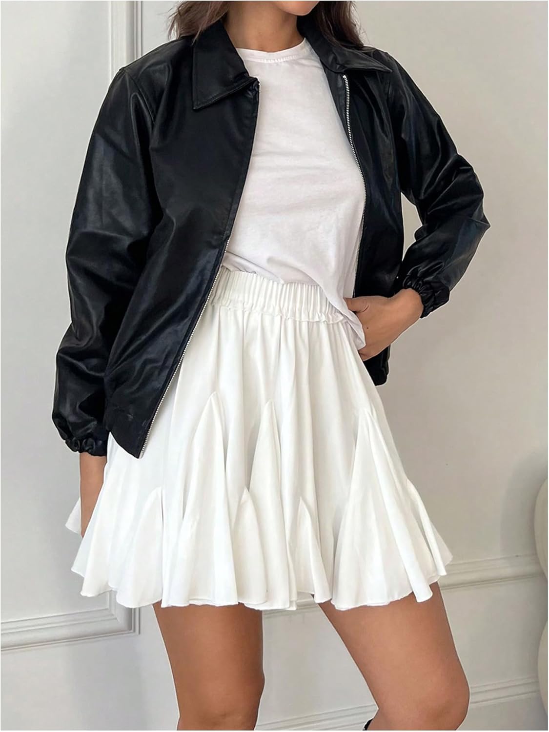 SHENHE Women's Ruffle Flowy Mini Skirt High Waisted A Line Boho Swing Short Skirt - Image 3