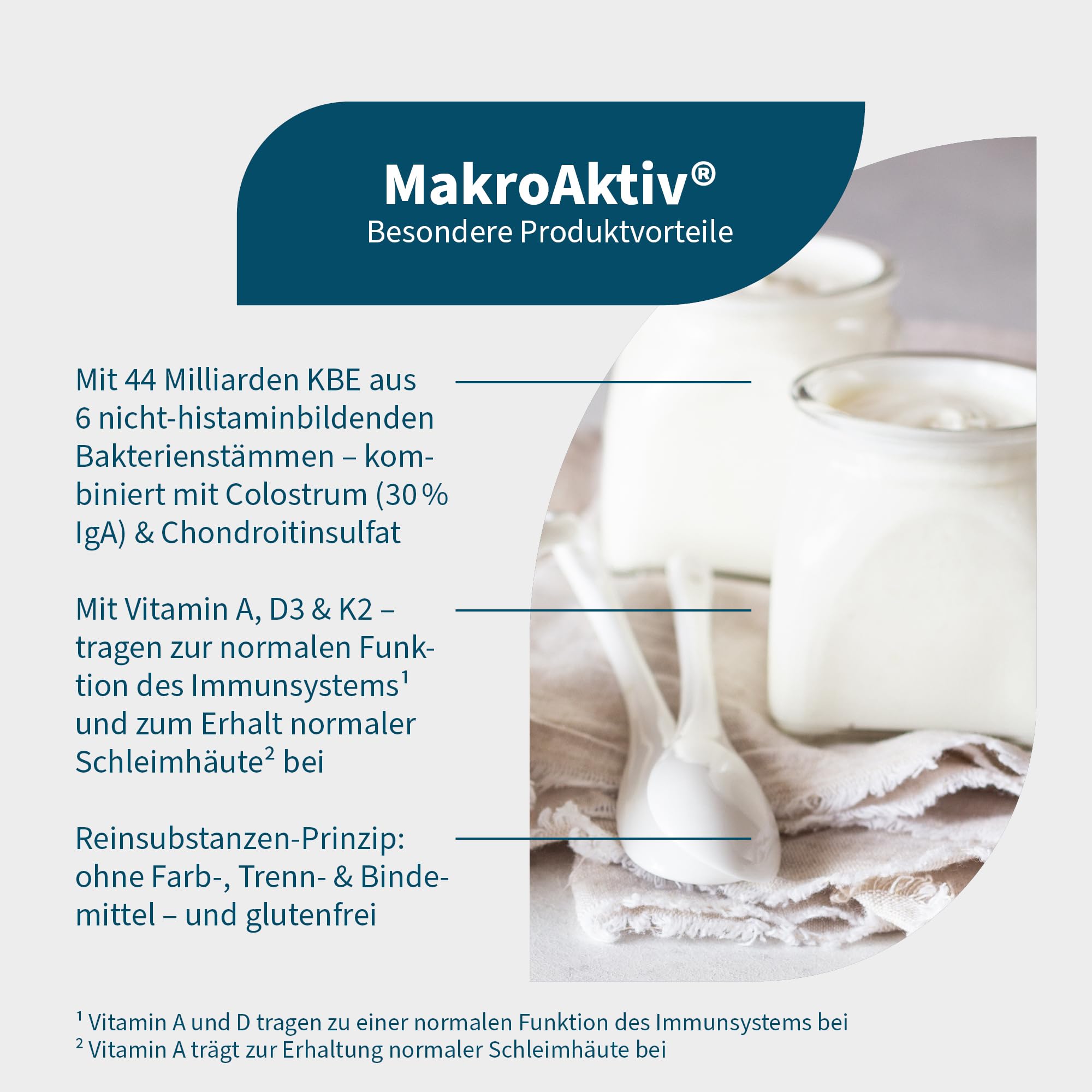 NatuGena MakroAktiv, hoher Colostrum-Anteil mit 30% IgA, Vitamin D & A, Bakterienkulturen-Mischung, nicht-histamin-bildende Bakterienstämme, 90 magensaftresistente Kapseln (1 Monats Packung)