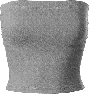 MixMatchy Women's Casual Summer Ruched Side Backless Double Layered Tube Top with Built in Shelf Bra