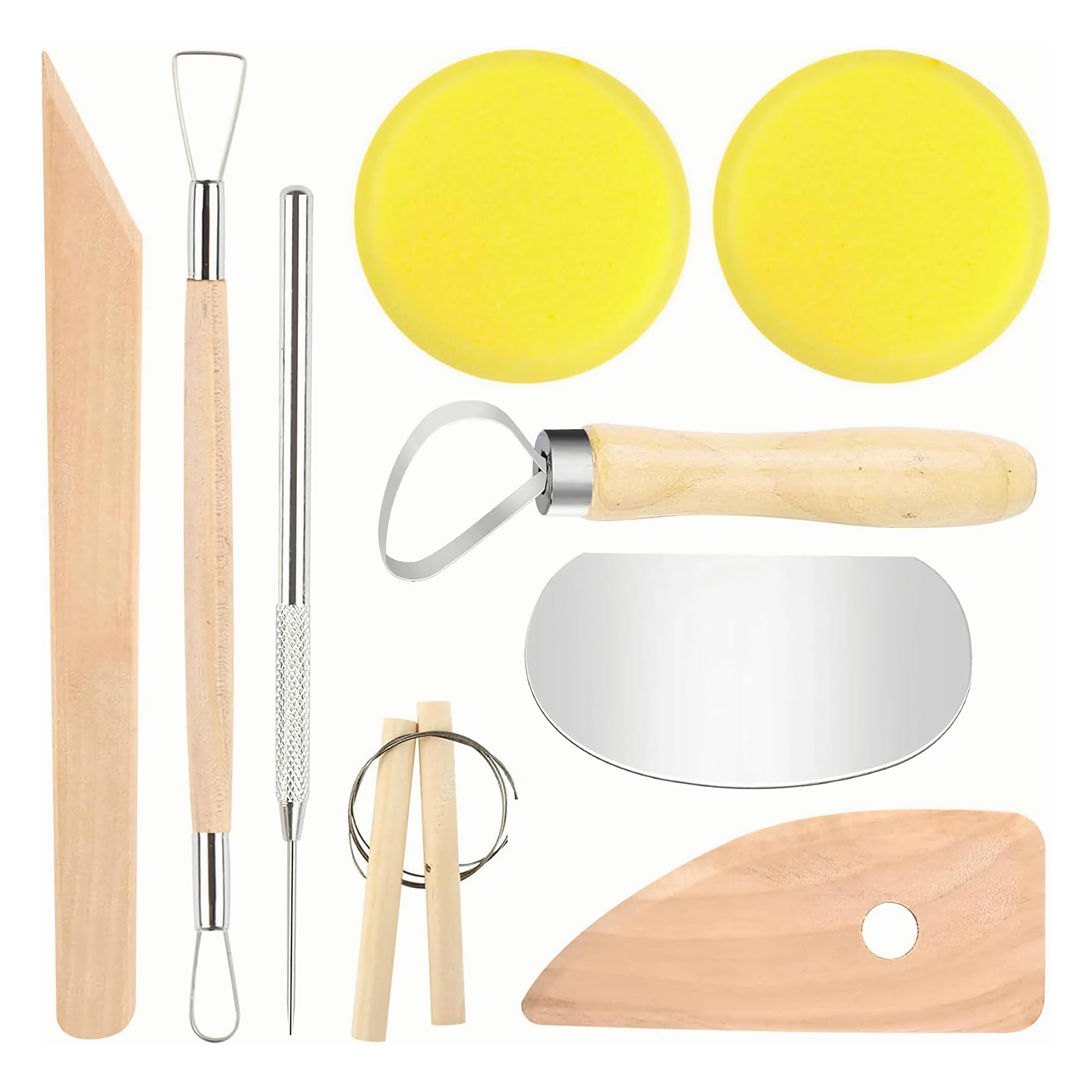 LINPHCEY 9PCS Clay Sculpting Tool Set - Easy to Use Trimming and Carving Tools with Sturdy Wooden Handles Perfect for Polymer Clay, Air Dry Clay, and More
