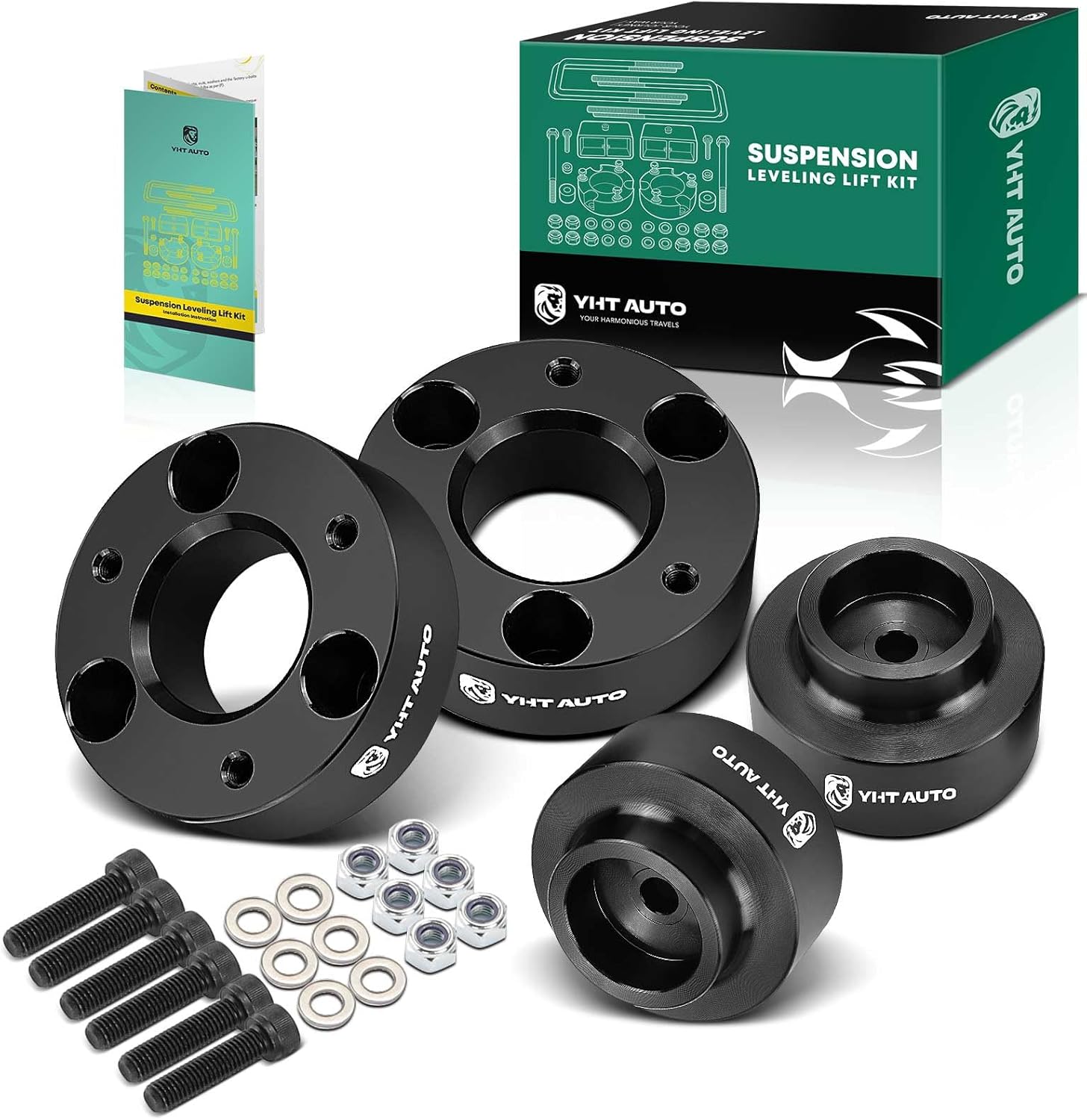 YHTAUTO 2.5 inch Front & 1.5 inch Rear Leveling Lift Kit Fits 09-10 Dodge Ram 1500, 11-23 Ram 1500| Strut Spacers Raise the Front By 2.5 inch, the Rear By 1.5 inch | 4PCS Leveling Kit w/Hardware