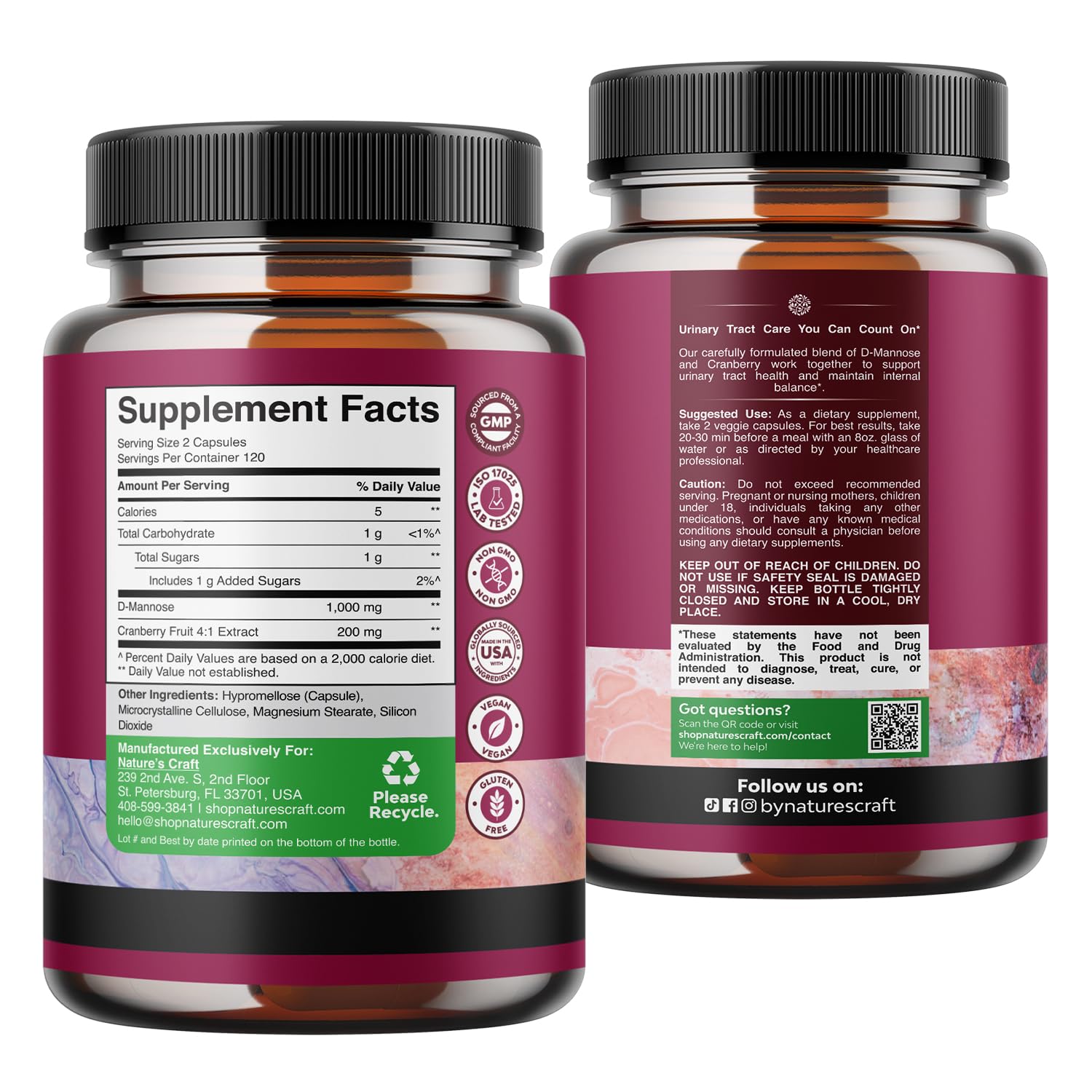 D Mannose with Cranberry Supplement - Urinary Tract Support - 240 Capsules — Amazon image 8