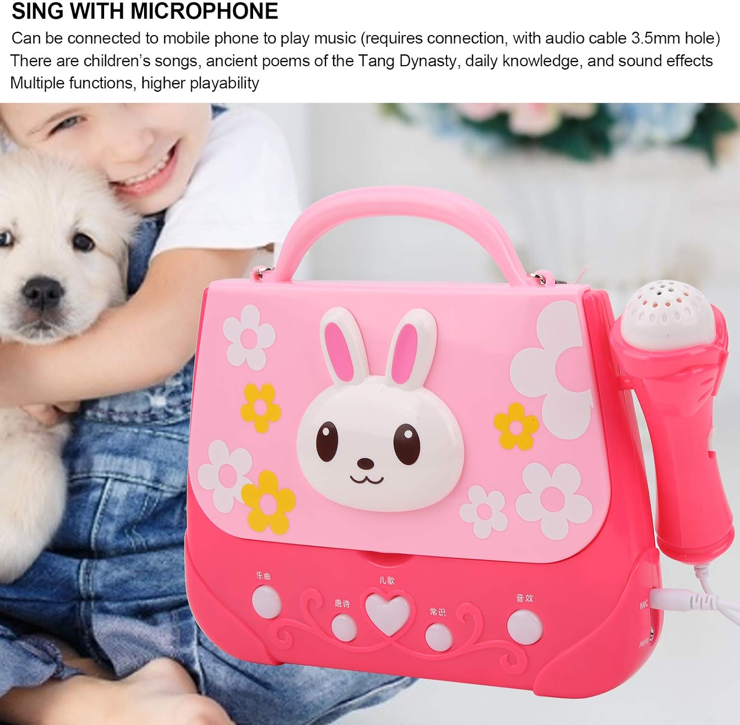 Kids Karaoke Machine Interactive, Karaoke Machine Portable, Music Backpack with Microphone Light and Storage Bag Lovely Birthday Gift for Young Children