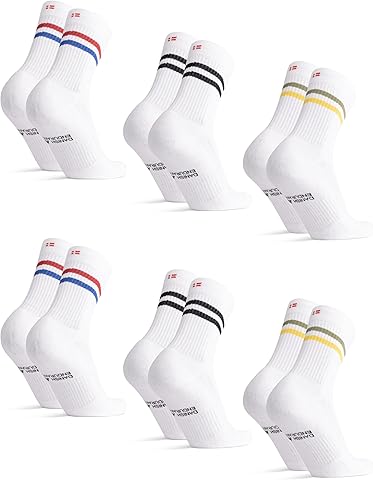DANISH ENDURANCE Calcetines Deporte Tenis Unisex, Estilo Retro, Acolchados, Calcetines de Verano Altos para Hombre y Mujer, 3 o 6 Pack