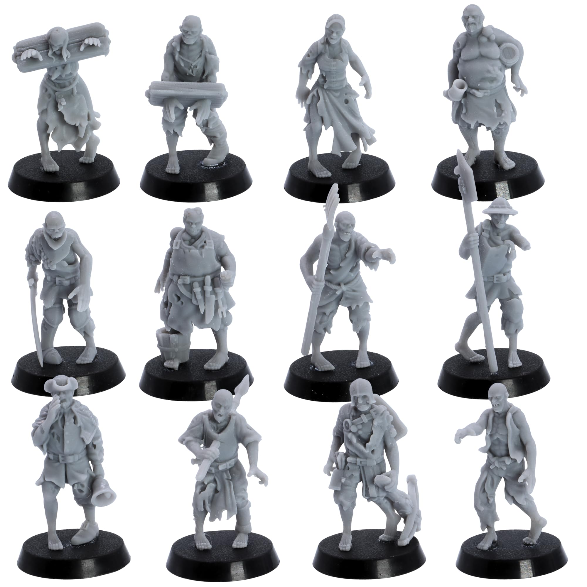 Zombie Villagers Miniature Set  12 Undead Models for Tabletop RPGs & Wargames | 32mm Scale Halloween Monsters | DnD, Necromancer Army, Undead Horde | Highlands Miniatures Licensed | Resin Figures for