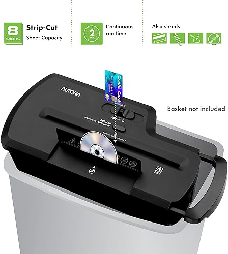 Miniatura 3 de Aurora Trituradora de papel profesional con corte en tira CDTrituradora de tarjetas de crédito (AU800SZ) y aceite triturador sintético Aurora SL16