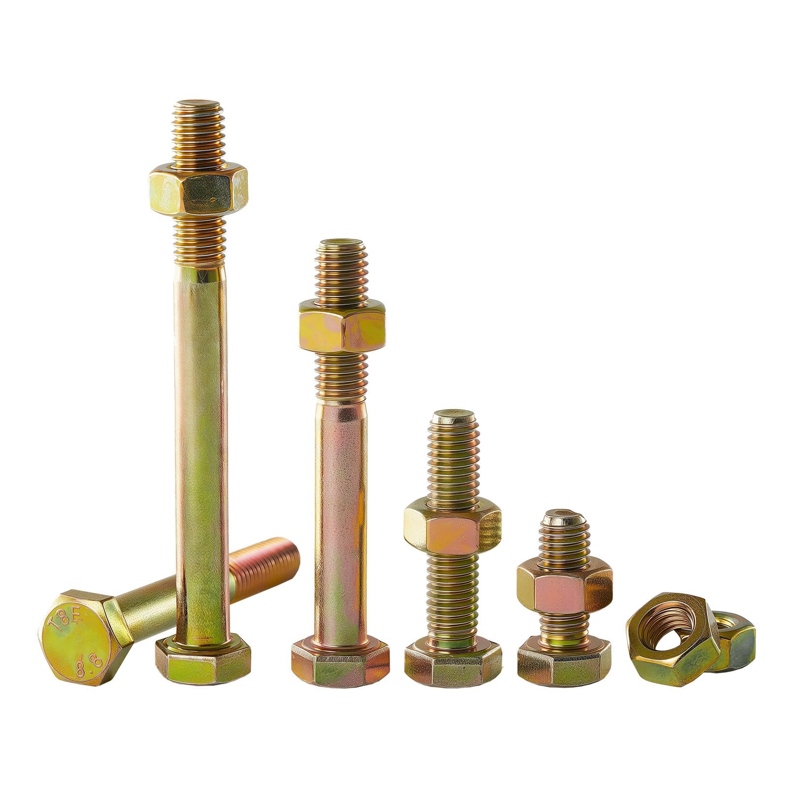 RAYGOODA M10-1.5x55 Hex Bolt and Nut Kit 5set - Grade 8.8 Alloy Steel, Colored Zinc Plated, Full Thread, High Tensile Strength for Automotive, Machinery & Heavy Duty Use