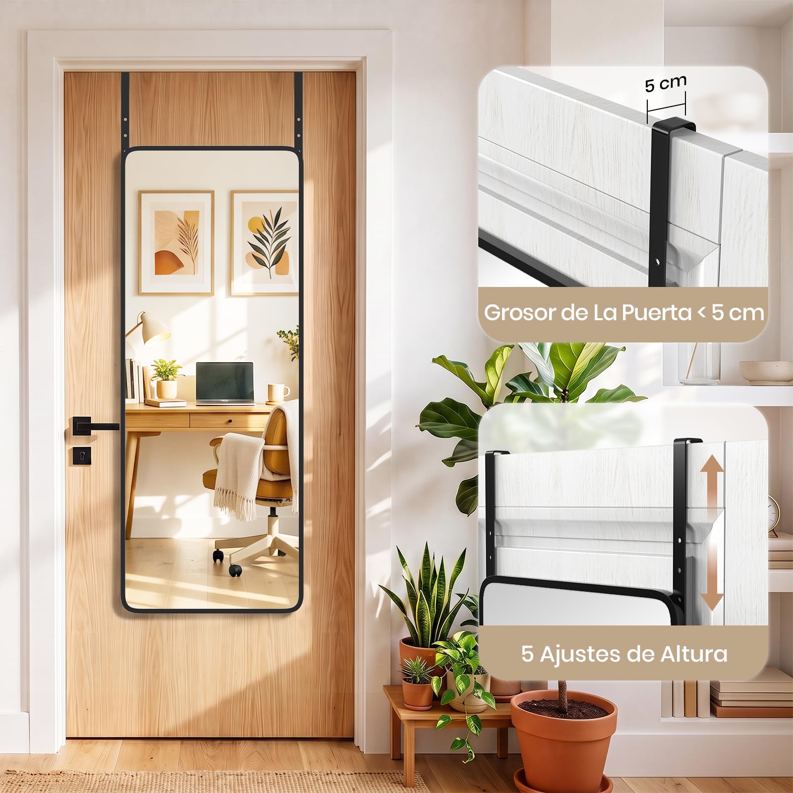 Espejo de Pared, Espejo de Puerta Rectangular, 110 x 35 cm, Negro | Espejo de Cuerpo Entero para Colgar, Cristal Templado, Marco de aleación de Aluminio, para Dormitorio o salón
