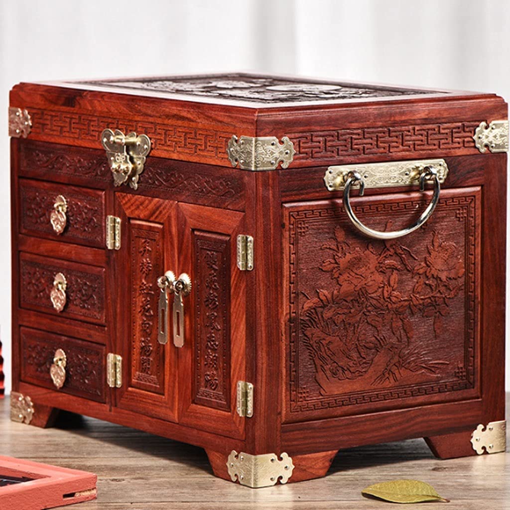Caja De Reloj Joyero Rojo De Madera De Estilo Chino con Cerradura, Pendientes, Collares, Relojes, Cajas De Almacenamiento De Joyas Estuche para Relojes