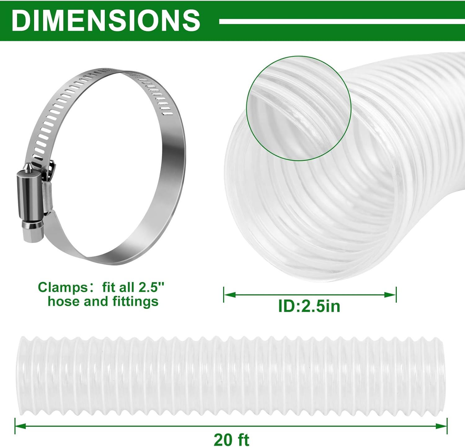 HOSOM 2 1/2" x 20' Dust Collection Hose, Work for Woodshop Dust Collection System and Shop Vacuum System, Anti-Collapse and Heavy Duty : Tools & Home Improvement