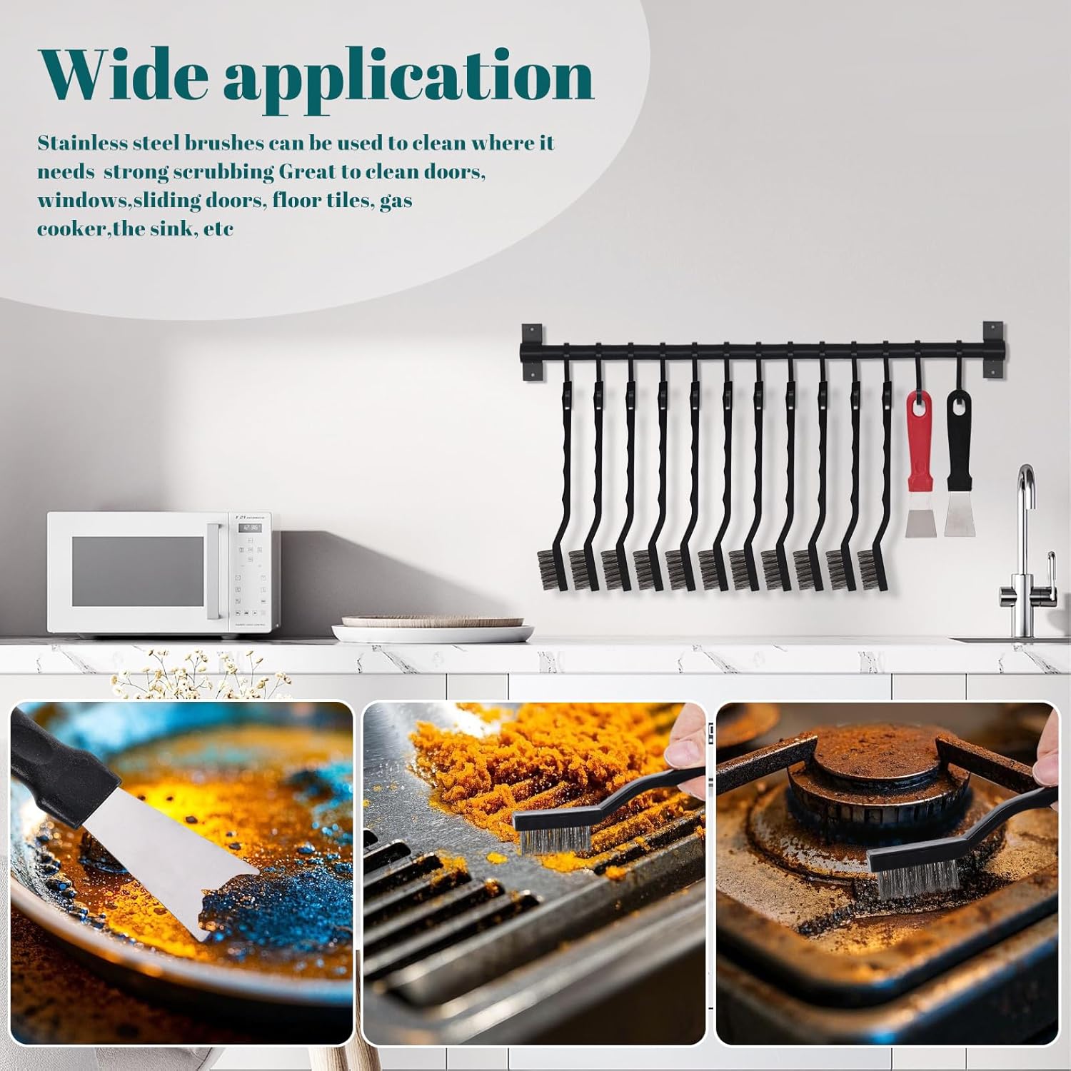 15PCS Mini Wire Brush Stainless Steel Brush Set，Masonry Brush Wire Bristle for Cleaning Welding Slag and Rust，Curved Handle Brush (Stainless Steel, 15)