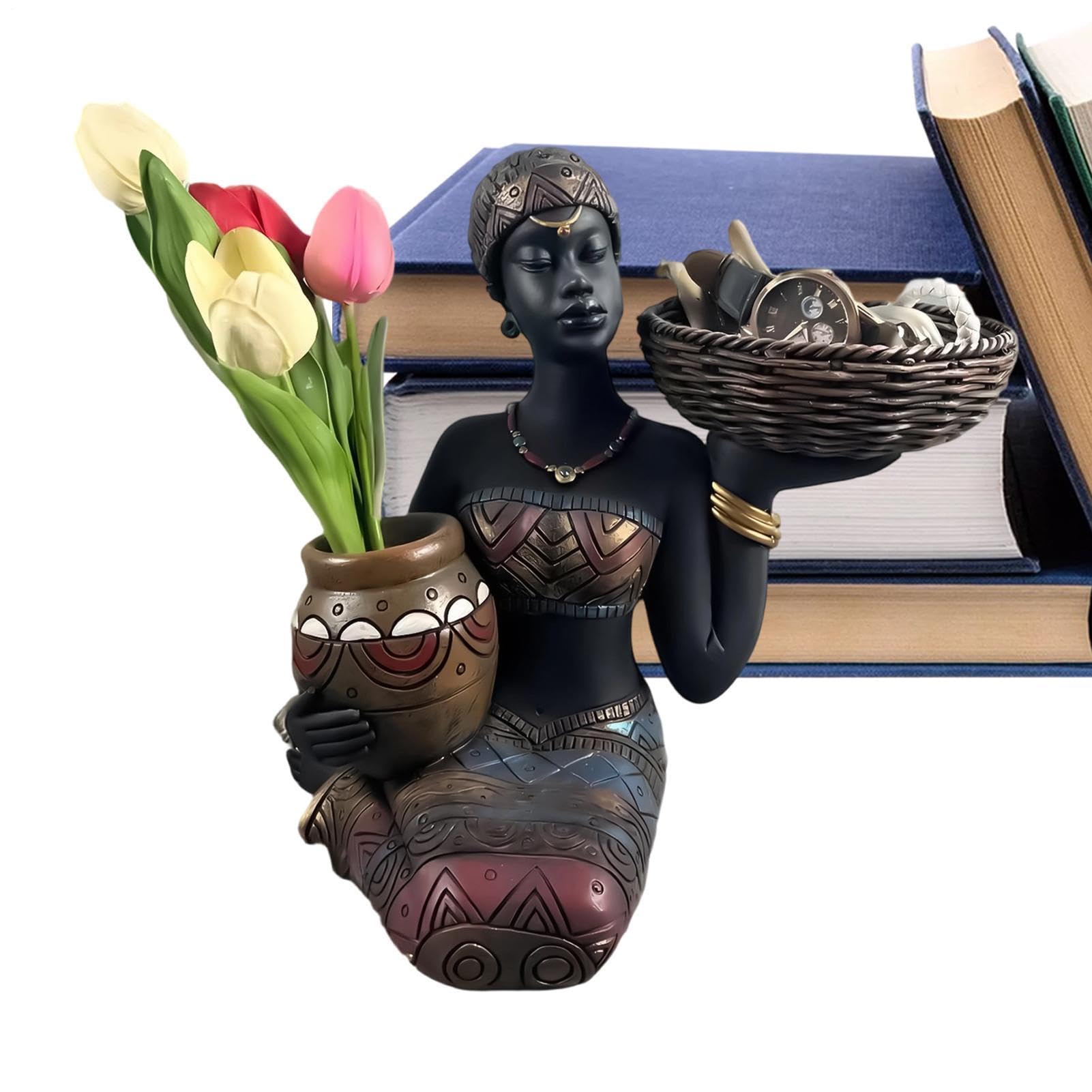 Figurine Africane per Arredamento Casa Donna Seduta con Figurine da Tavolo | Statue Decorative per Soggiorno Luogo di Lavoro Scrivania Tavolo Scaffale Stanza di Studio Ingresso Negozi