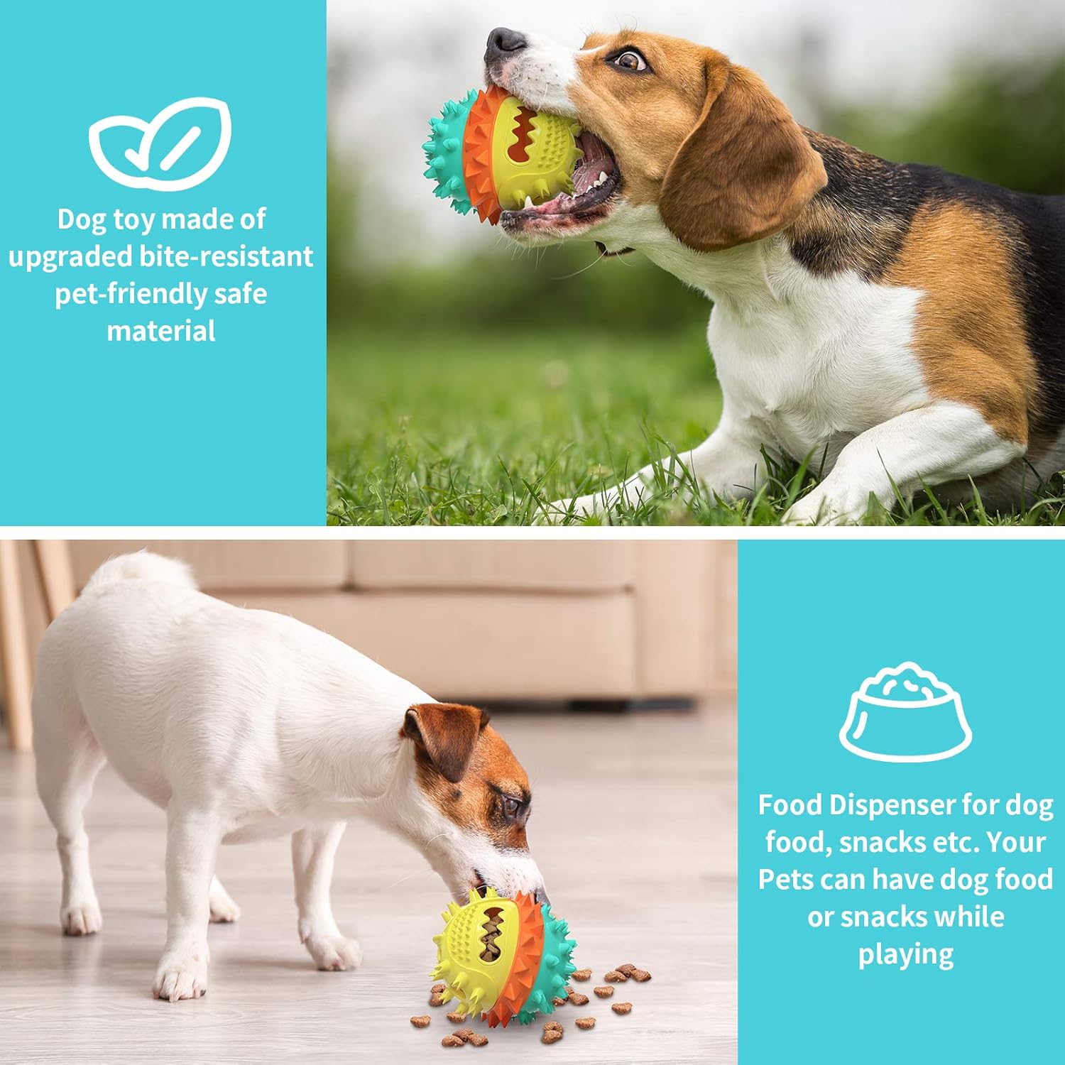 Pet Supplies : Dog Toys for Aggressive Chewers, Dog Toys Large Breed, Upgraded Tough Durable Dog Chew Toy for Medium Dogs, Pet Chew Toys for Teething, Bouncing Squeaky Dog Toy Ball with Food Dispenser, Yellow : 