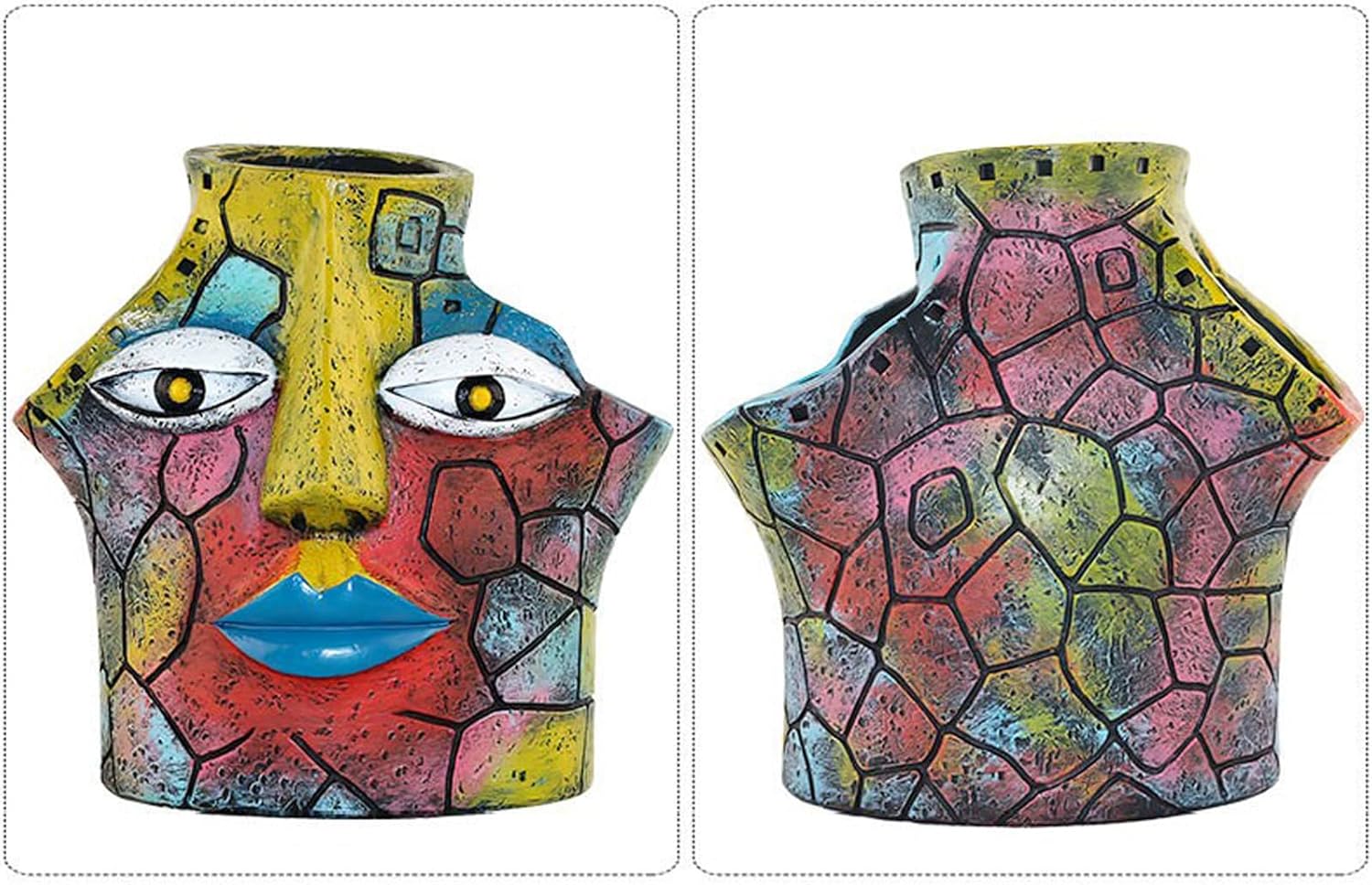 Buachois Abstract Face Planter,Artistic Flowerpot,Three Hole Pots for Plants,Head Planter for Indoor Plants,Funny Face Colorful Plant Pots for Outdoor Garden Decor and Home Art Decoration