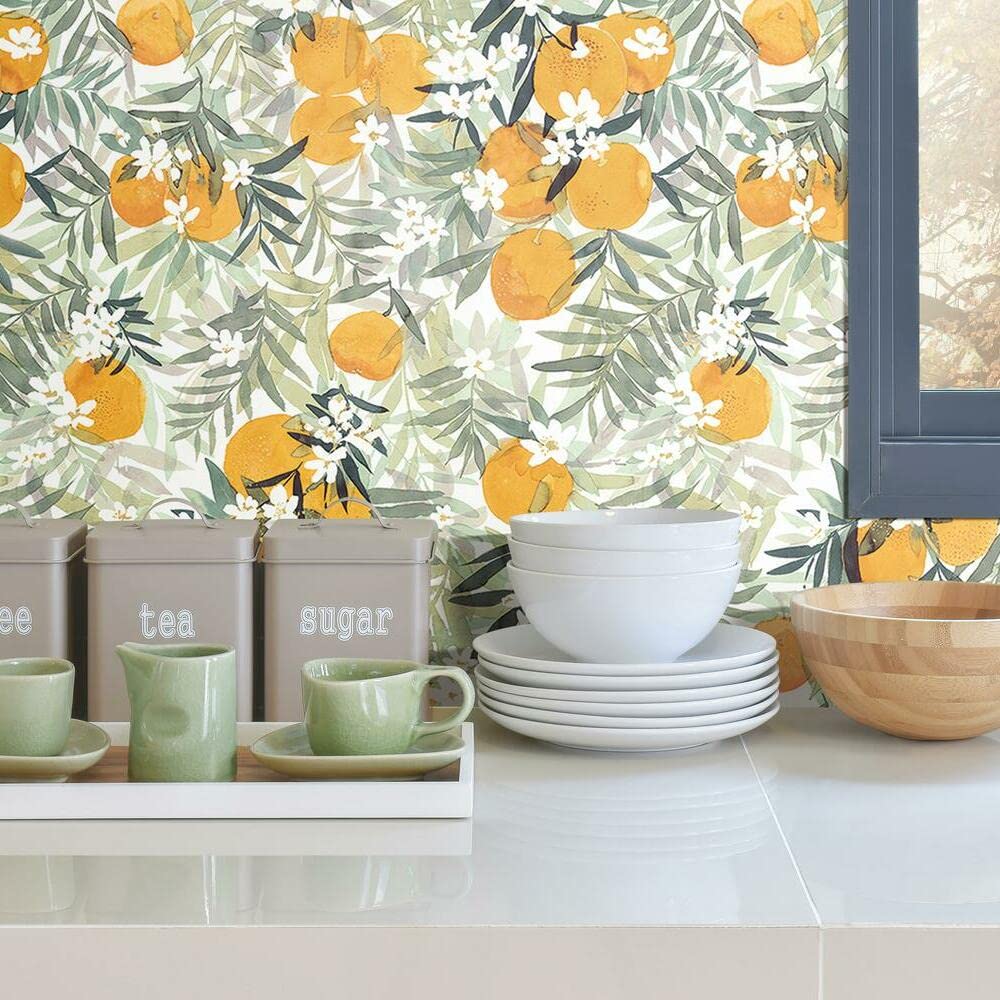Papier peint autocollant fleurs d'oranger RoomMates vinyle haut de gamme décoration épurée