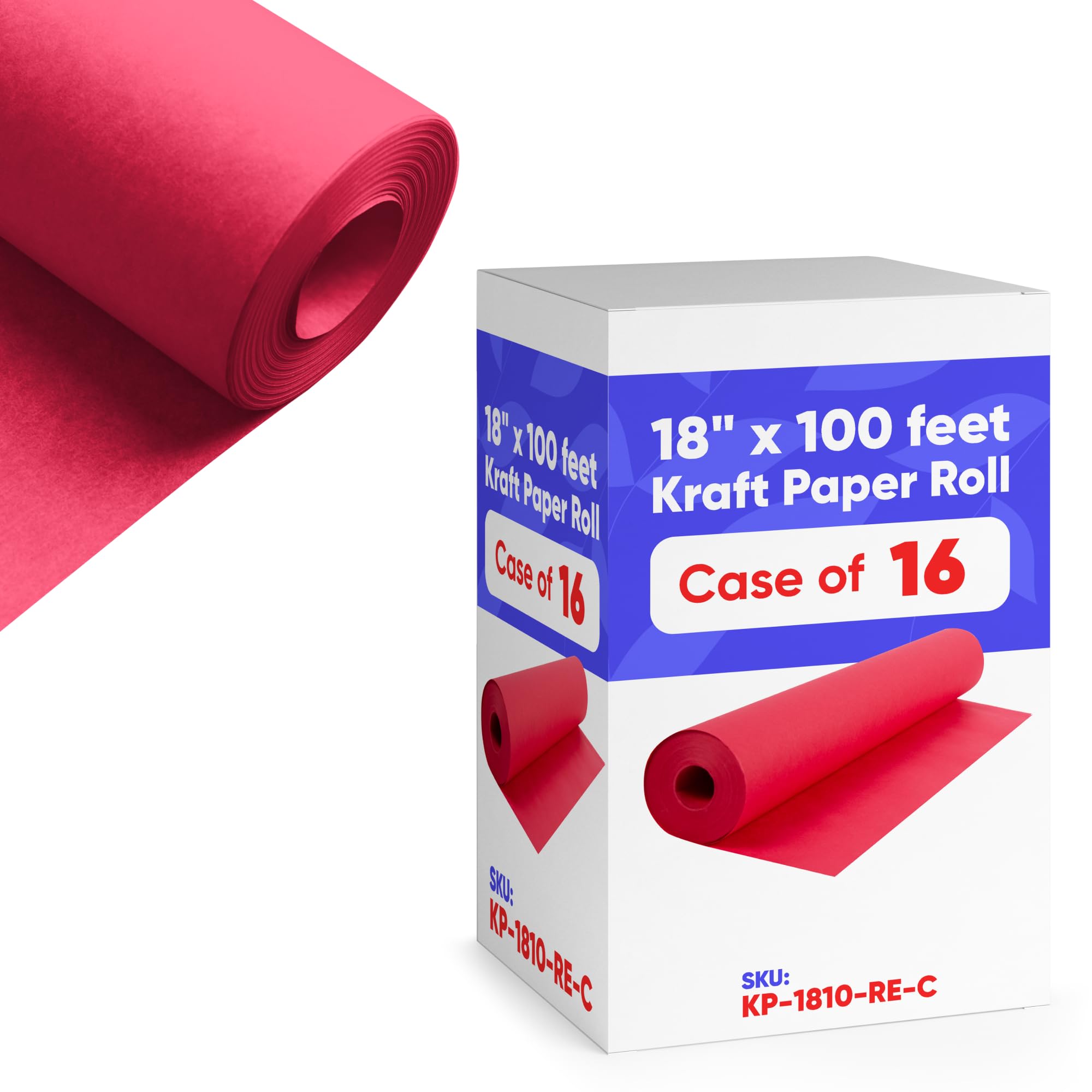 18" x 1200" (100 ft) Red Kraft Paper (Case of 16 Rolls), Made in USA
