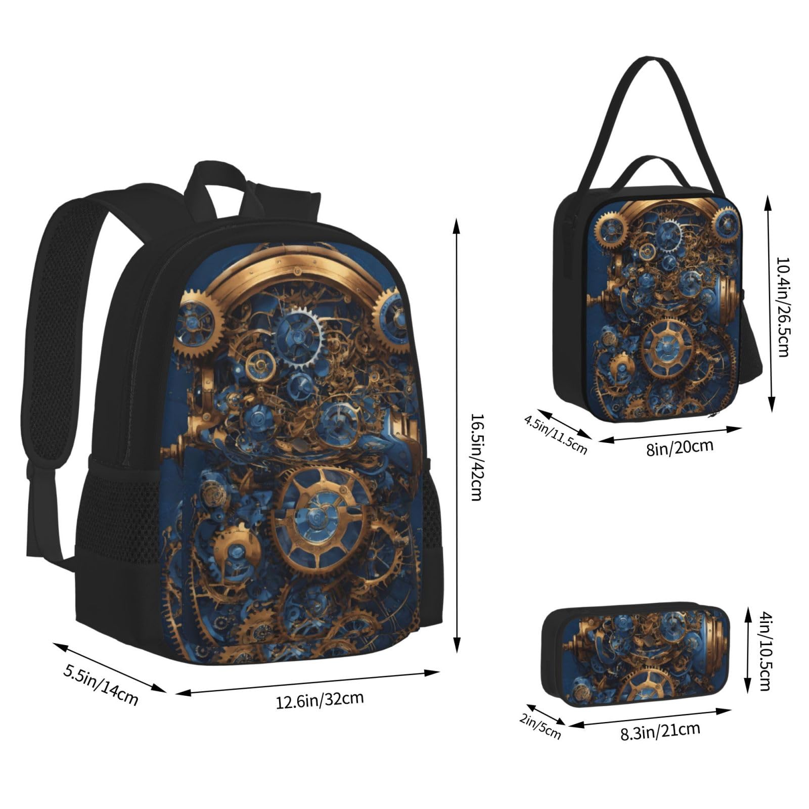 Zaino, borsa portapranzo, astuccio, set da 3 pezzi, per lavoro e
