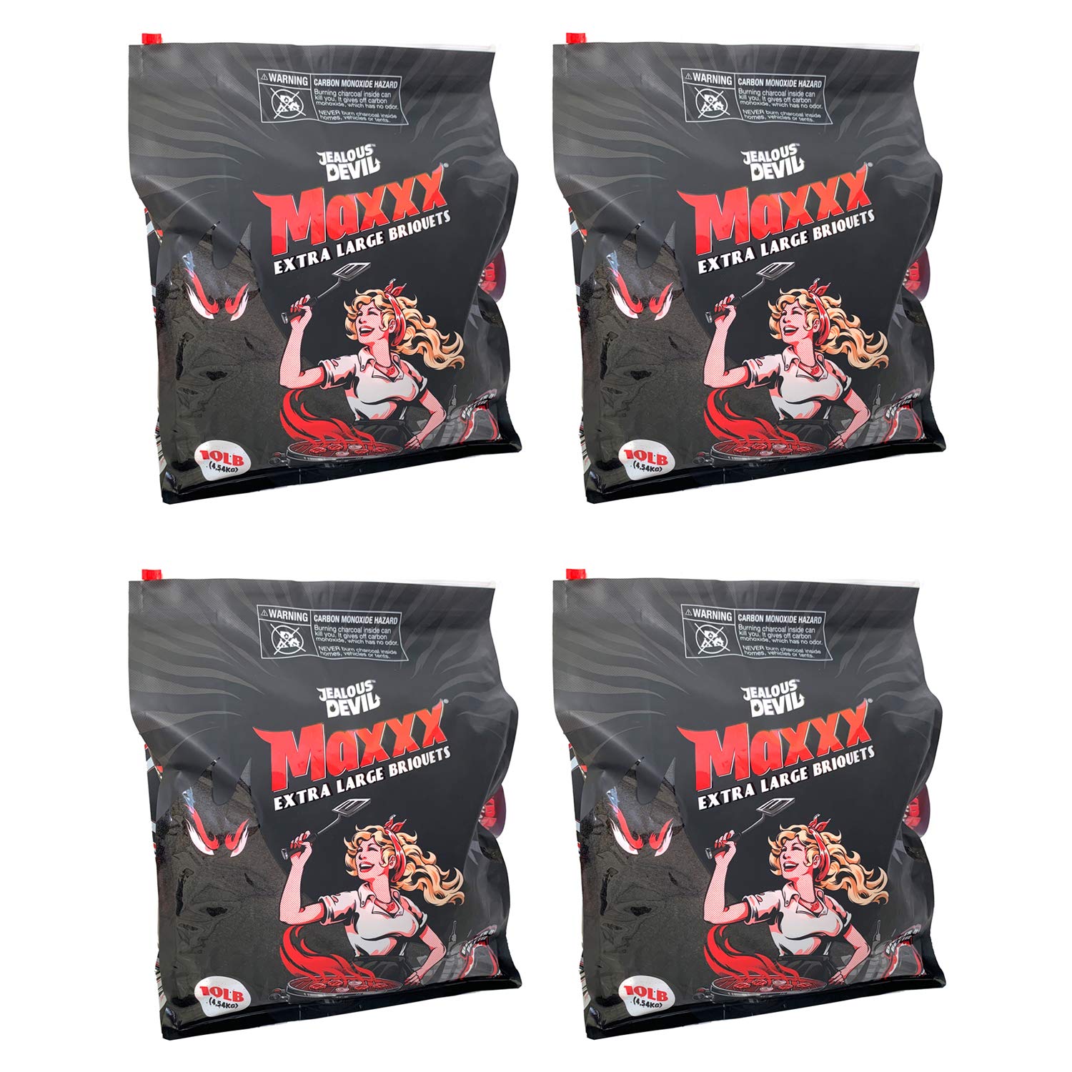 Jealous Devil XL All Natural Hardwood Charcoal Grilling Pillow Briquets, 10 Pound (4 Pack)