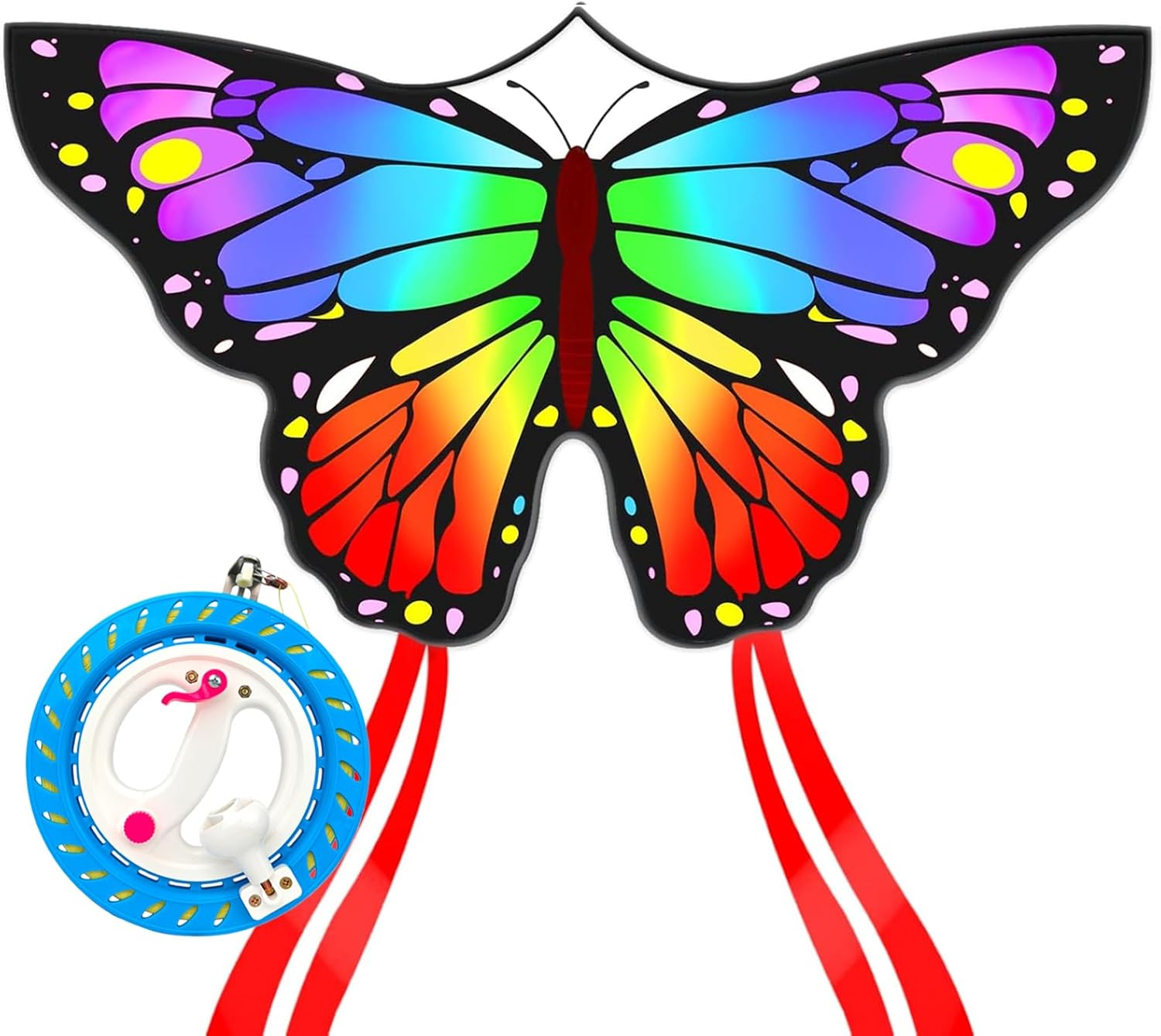 Rainbow Butterfly Kites with 8.3in Blue Kite Reel, Easy to Fly for Kids and Adults