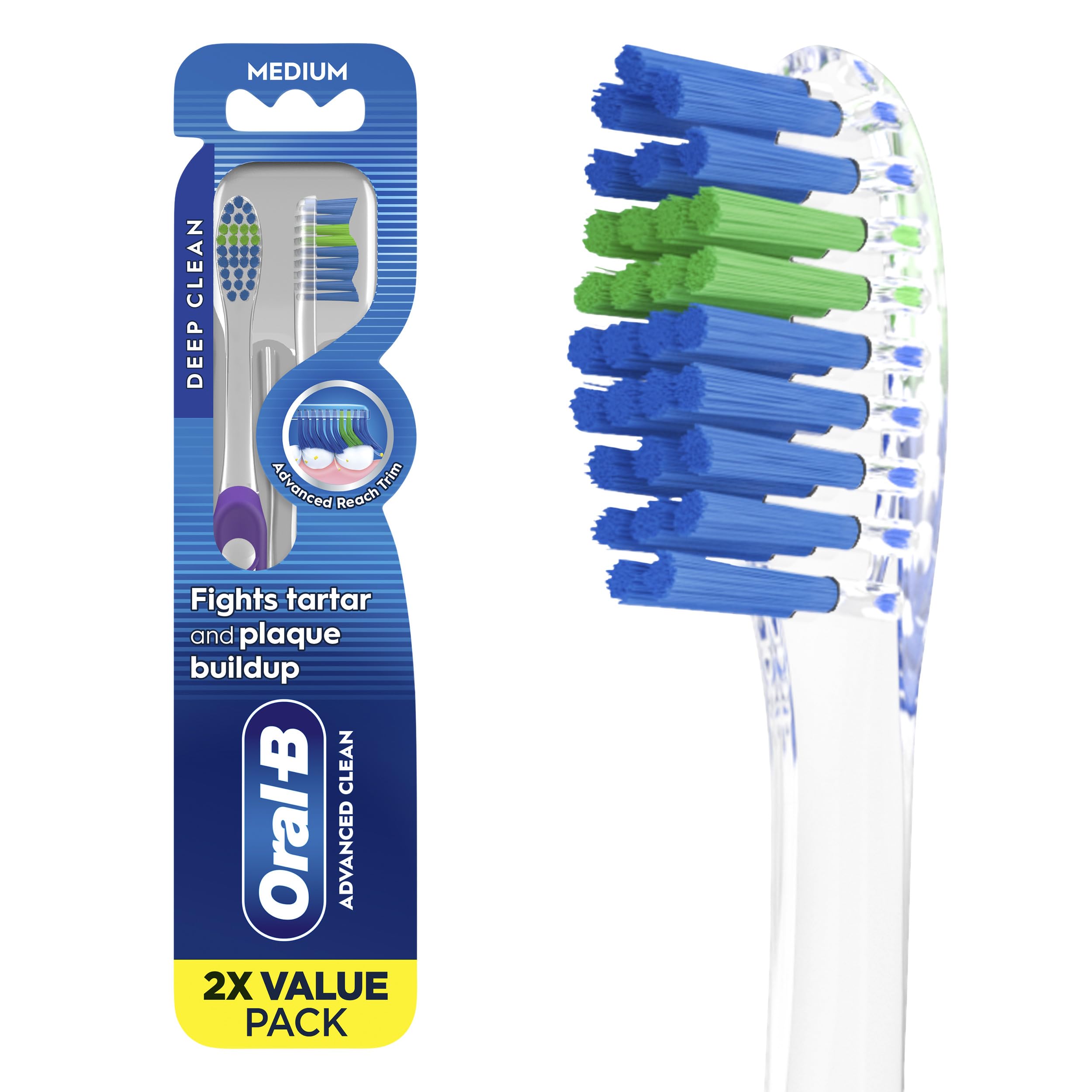 Oral-B Pro Health Fights Plaque Tartar 2 Count Medium Manual Toothbrush Pack Indicator Bristles Plaque Fighter Gentle on