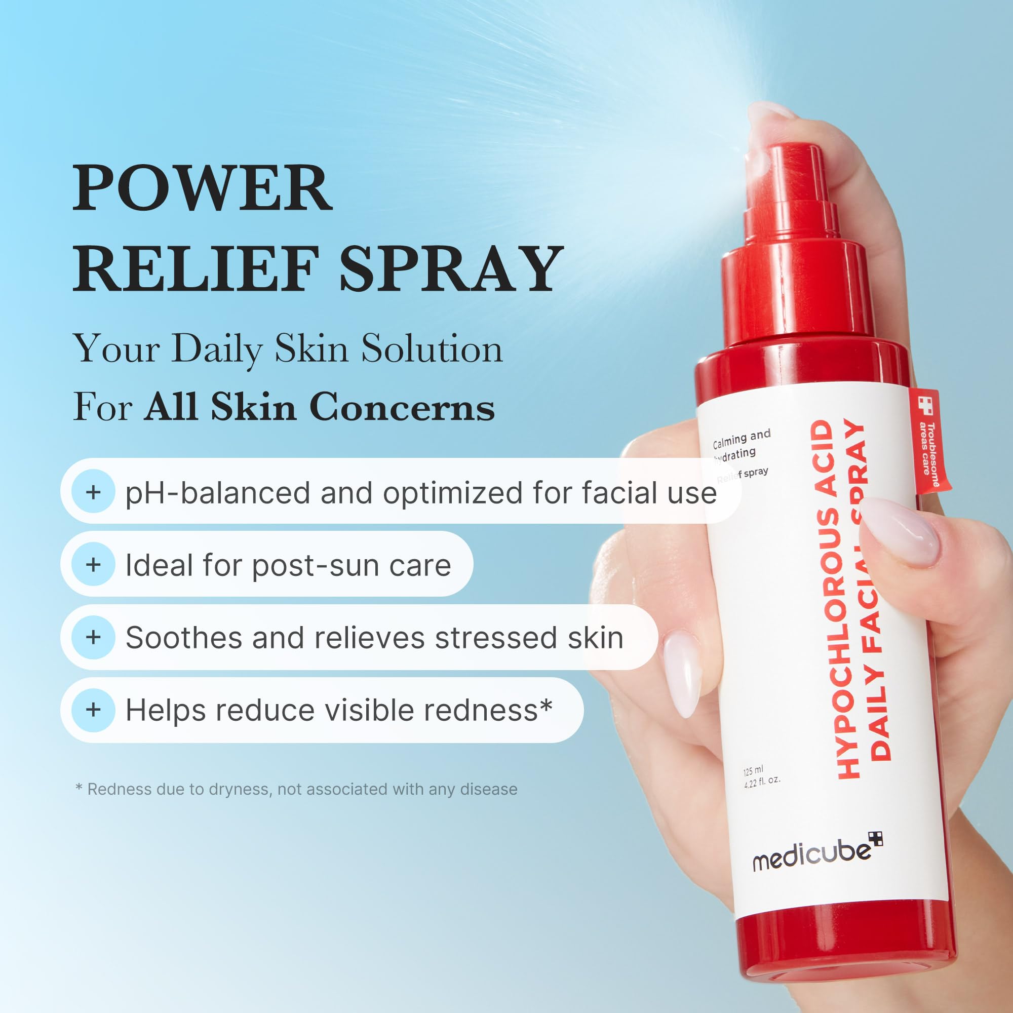 medicube Power Soothing Spray 125 ml – Spray HOCl lenitivo per pelle sensibile e tutti i tipi di pelle – Cura quotidiana e post-sole