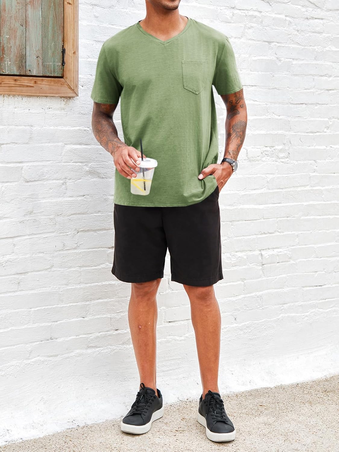 Runcati Mens Short Sleeve T-Shirts Casual V Neck Cotton Tee Summer Beach Tops with Pocket - Image 4