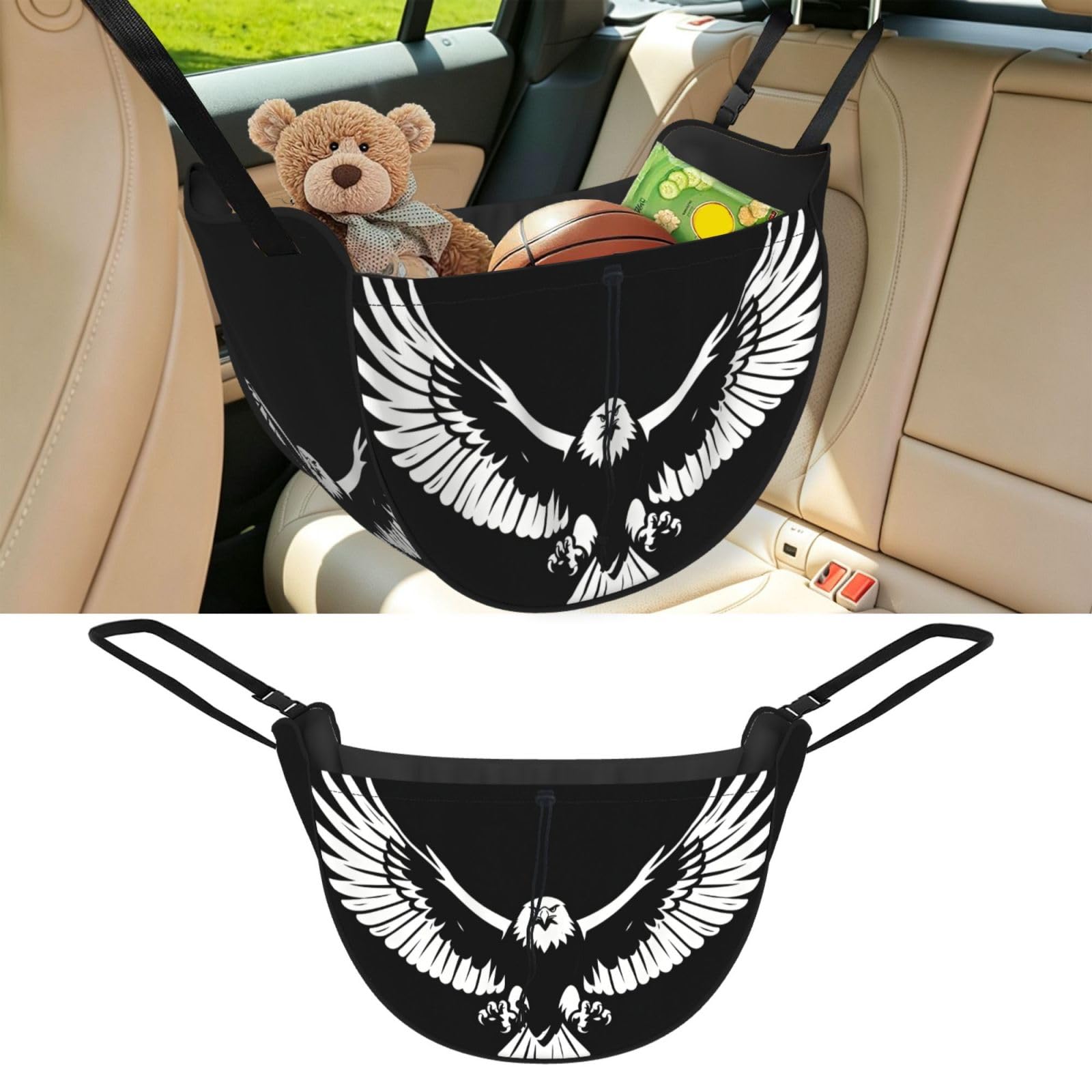 Cntdbu Black And White Eagle Car Seat Organizer-Backseat Storage Bag For Travel