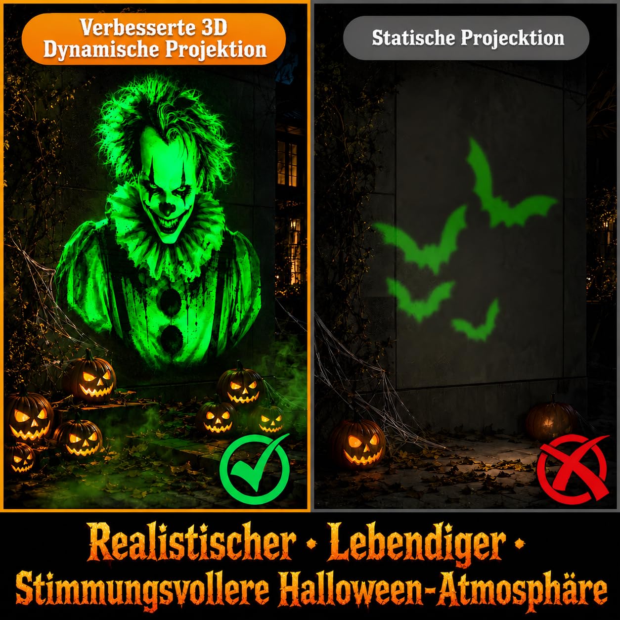 Weihnachten Deko Outdoor Innen, 3D Dynamische Halloween Projektor