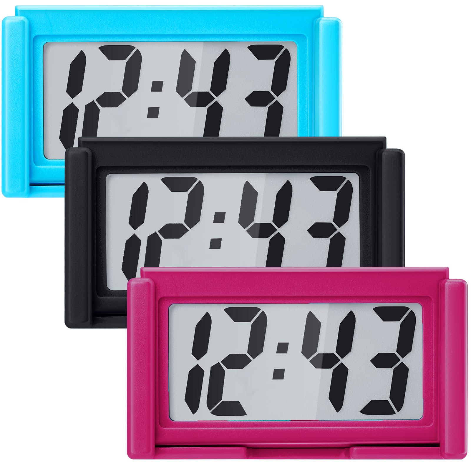 Frienda 3 Pieces Mini Small Digital Clock Stick On,Blue,Black,Red