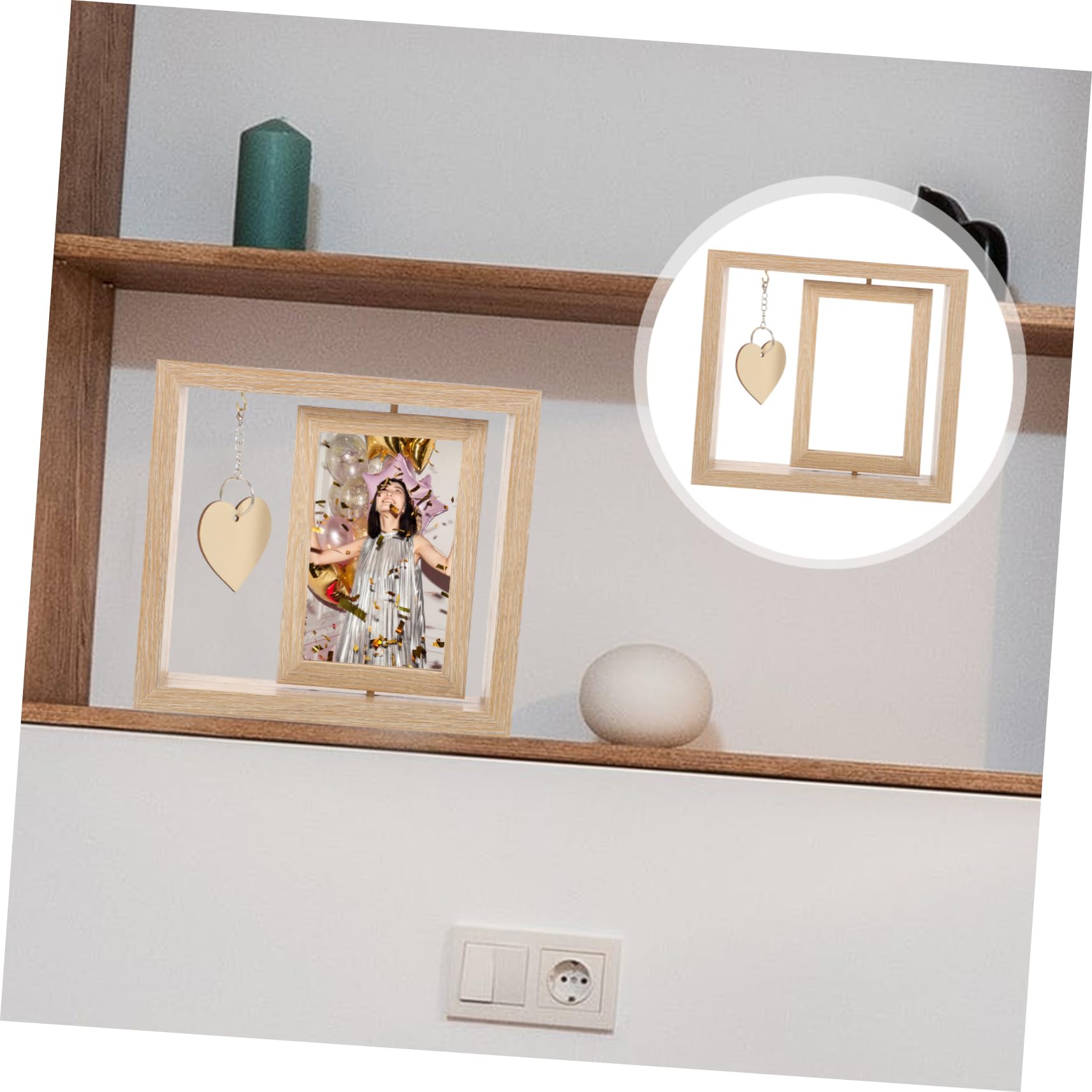 VALICLUD Cornice Foto Legno Rotante Bifacciale 6 Pollici Beige