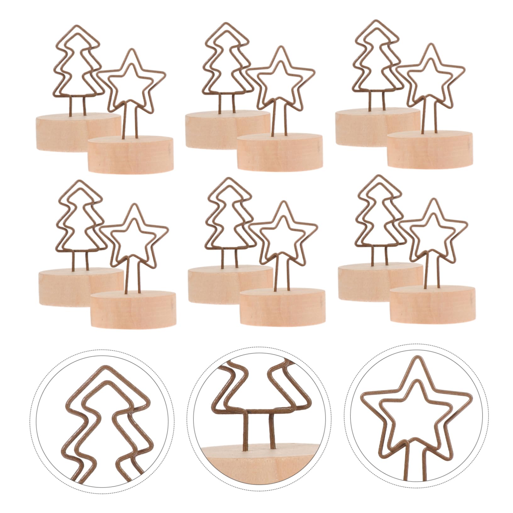 24piezas Soporte De Notas De Navidad Clips De Madera y Forma De Árbol y Estrella Portacartas Para Decoración De Mesa Fiestas