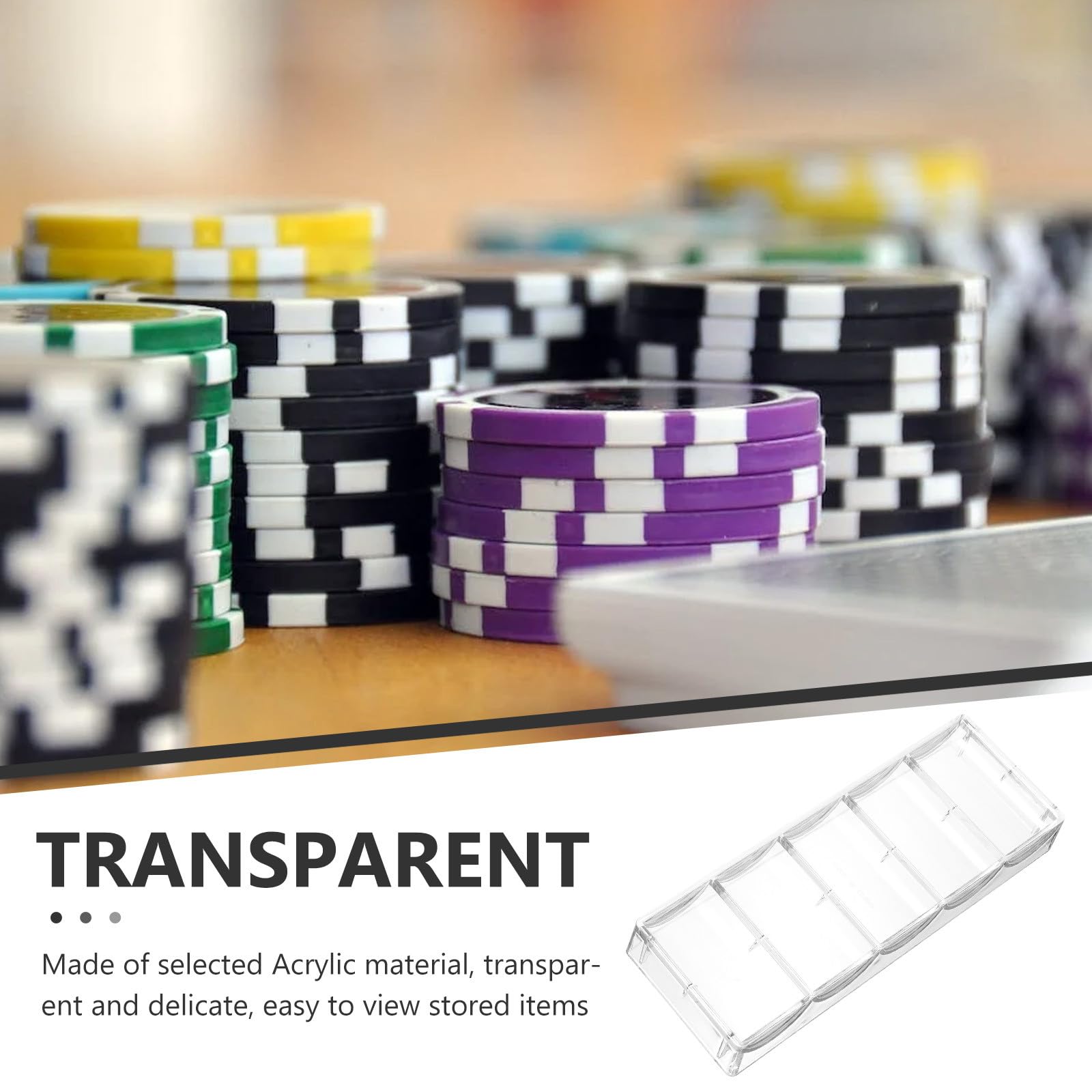 VICASKY Boîtier de Puce en Plastique Transparent 5 Compartiments, Plateau de Rangement Compact pour Jetons de Poker, Accessoire Pratique pour Jeux de Société à Domicile