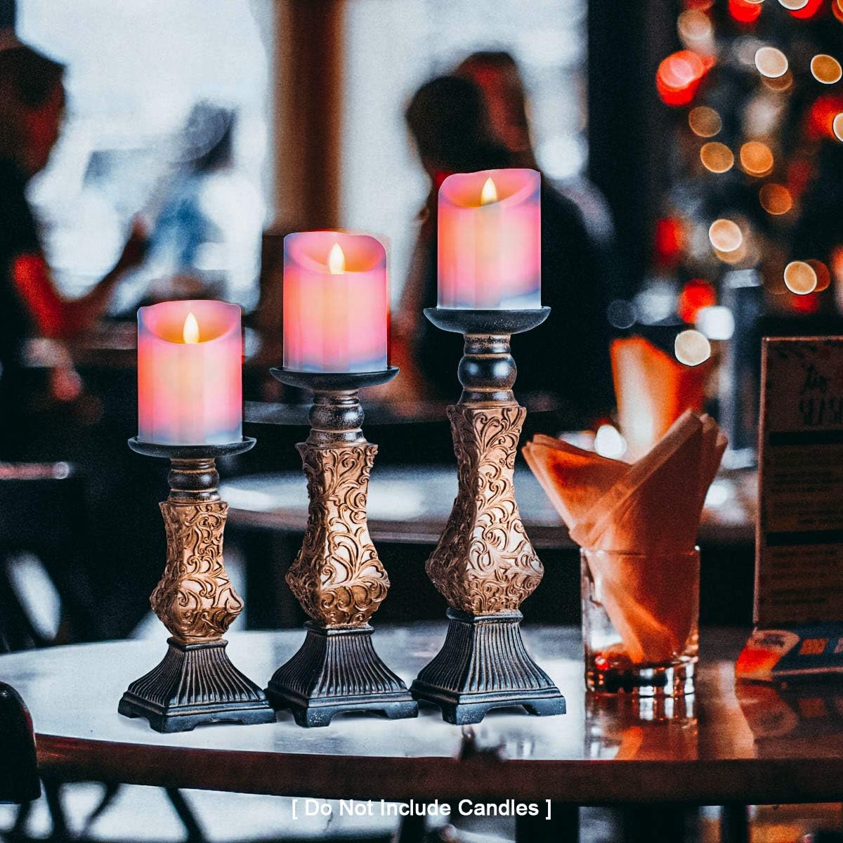 Retro Gold Pillar Candle Holders Set of 3 - 7.9" H, 9.5" H, 11.5" H, Home Decorations for Living Room, Dining Room Table : Home & Kitchen