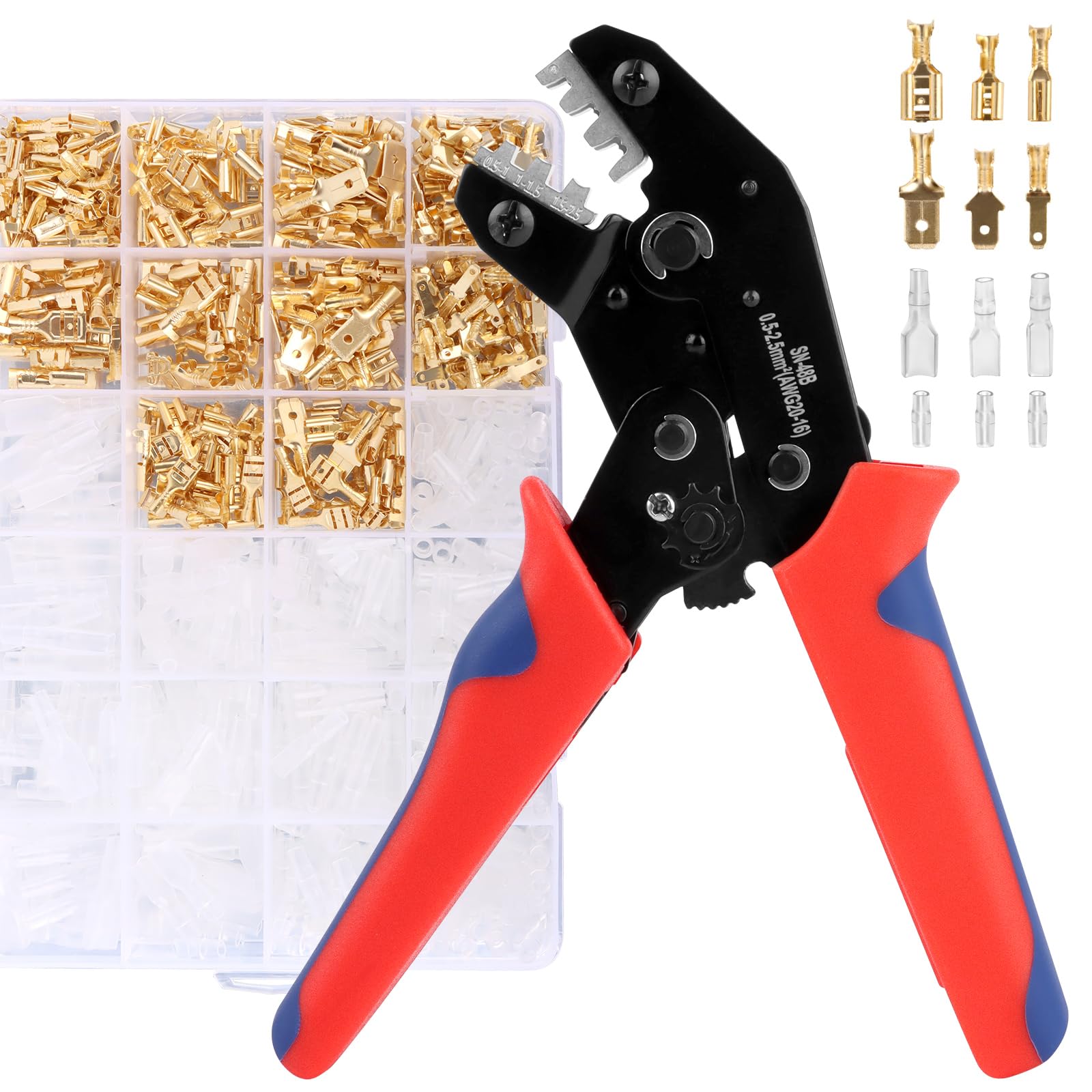 VFANDV 0.5-2.5 mm² Kit Pince a Sertir Cosse Electrique, Pince à Sertir les Cosses de Fils with 300pcs 3 Tailles Connecteur Electrique, Pince à Sertir électrique pour Connecteur Bêche