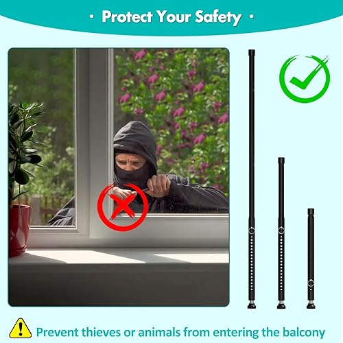 Miniatura 6 de Barra de seguridad para puerta corredera, barra de seguridad de ventana de 15.5 a 51 pulgadas, barra de seguridad ajustable para puerta corredera de