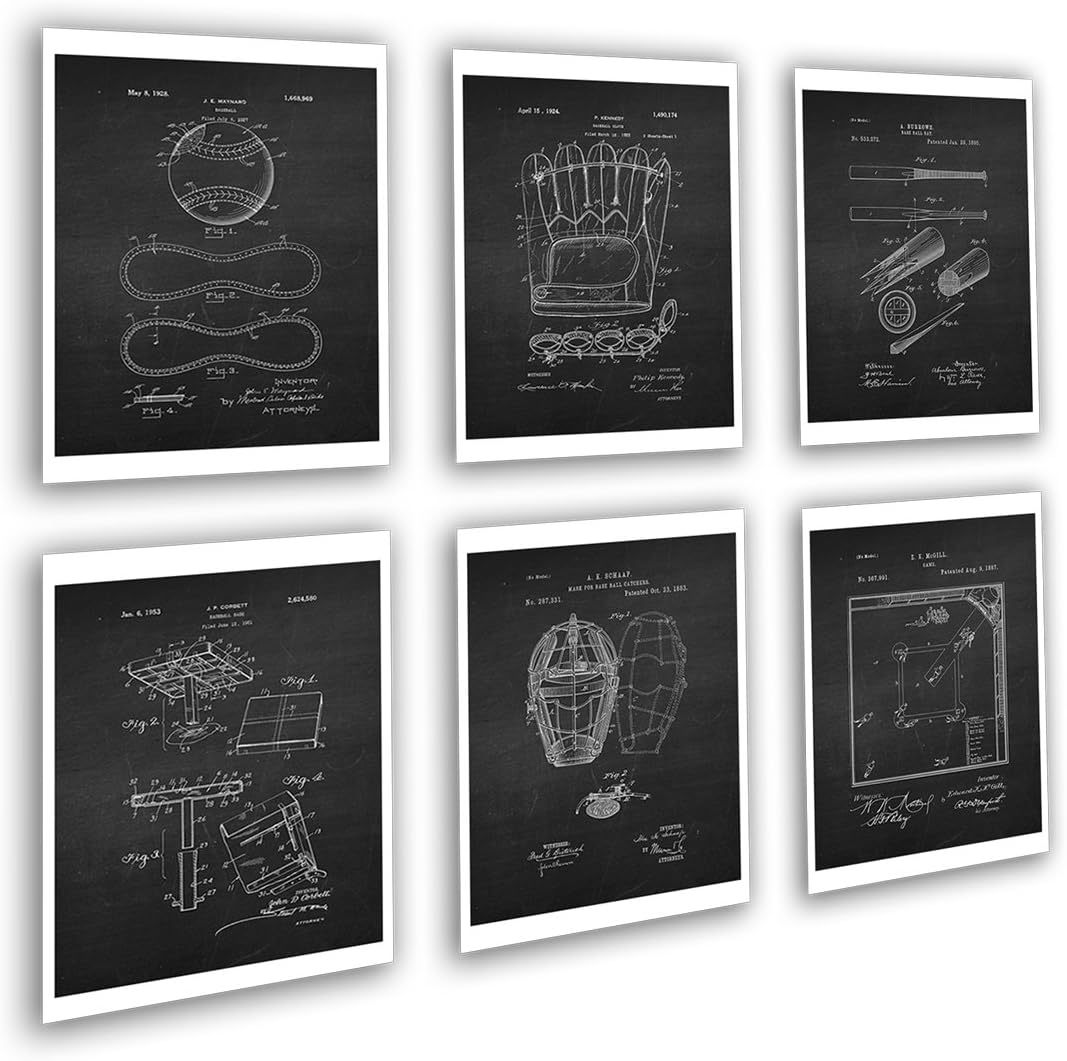Baseball Art Wall Decor Set of 6 Unframed Patent Art Baseball Coach gift Baseball_Chk6A