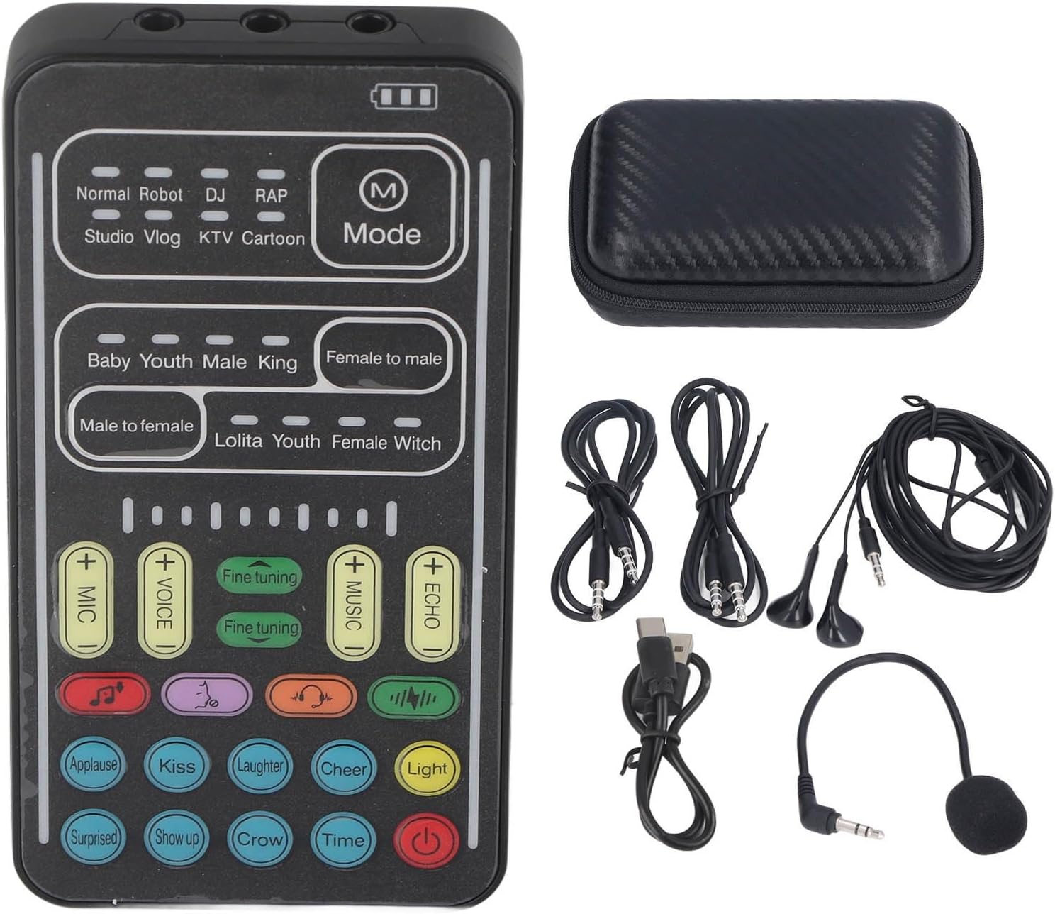 ASHATA Audio Mixer, I9 Voice Changer Set Live Sound Card for Live Streaming, Multifunction Portable Recording Mini Sound Card Audio Mixer for Game Anchor Recording Computer (English Version)