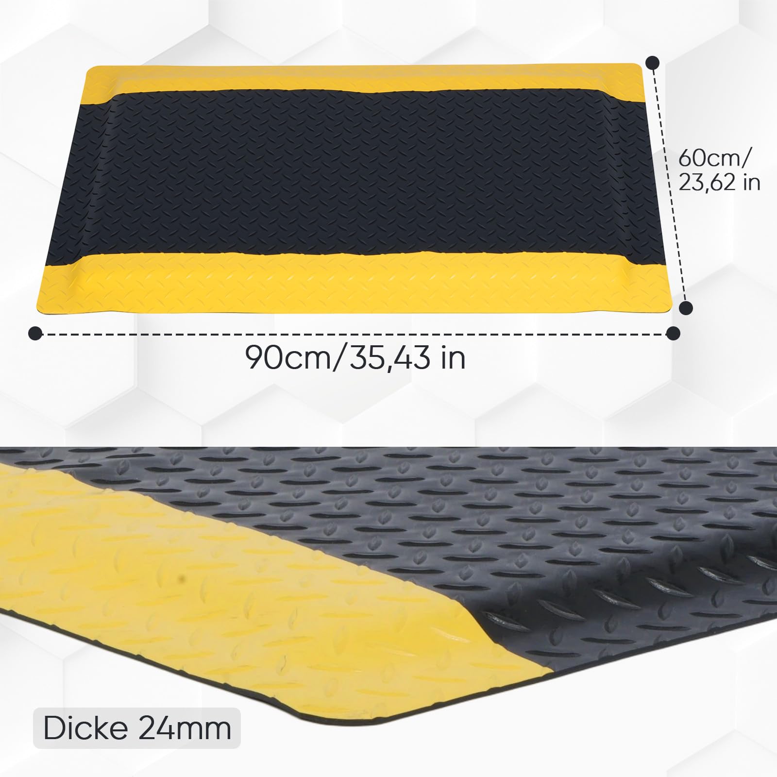 MYOYAY Esterilla antifatiga 60 × 90 cm Esterilla de trabajo ergonómica con diseño de puntos antideslizante de espuma de confort para trabajos de pie, oficina y garaje